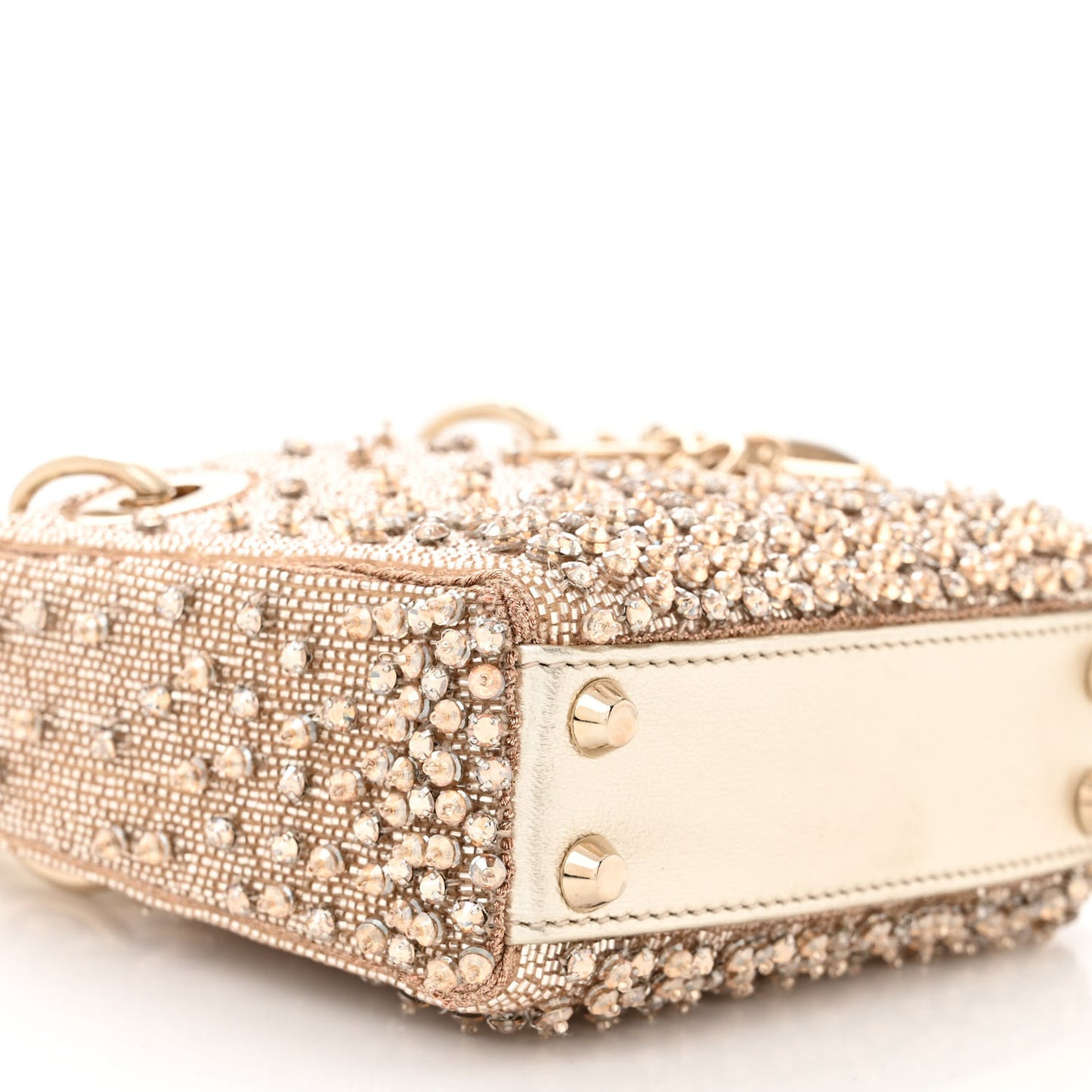 Metallic Lambskin Crystal Beaded Embroidered Micro Lady Dior Gold