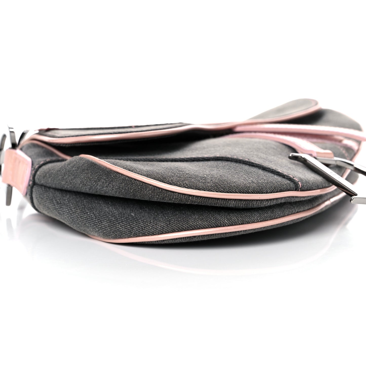 Patent Denim Jeans Saddle Bag Grey Pink