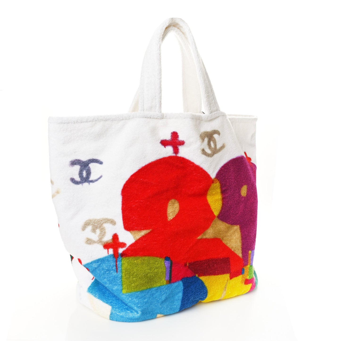 Terry Cotton Beach Tote Towel Set White Multicolor