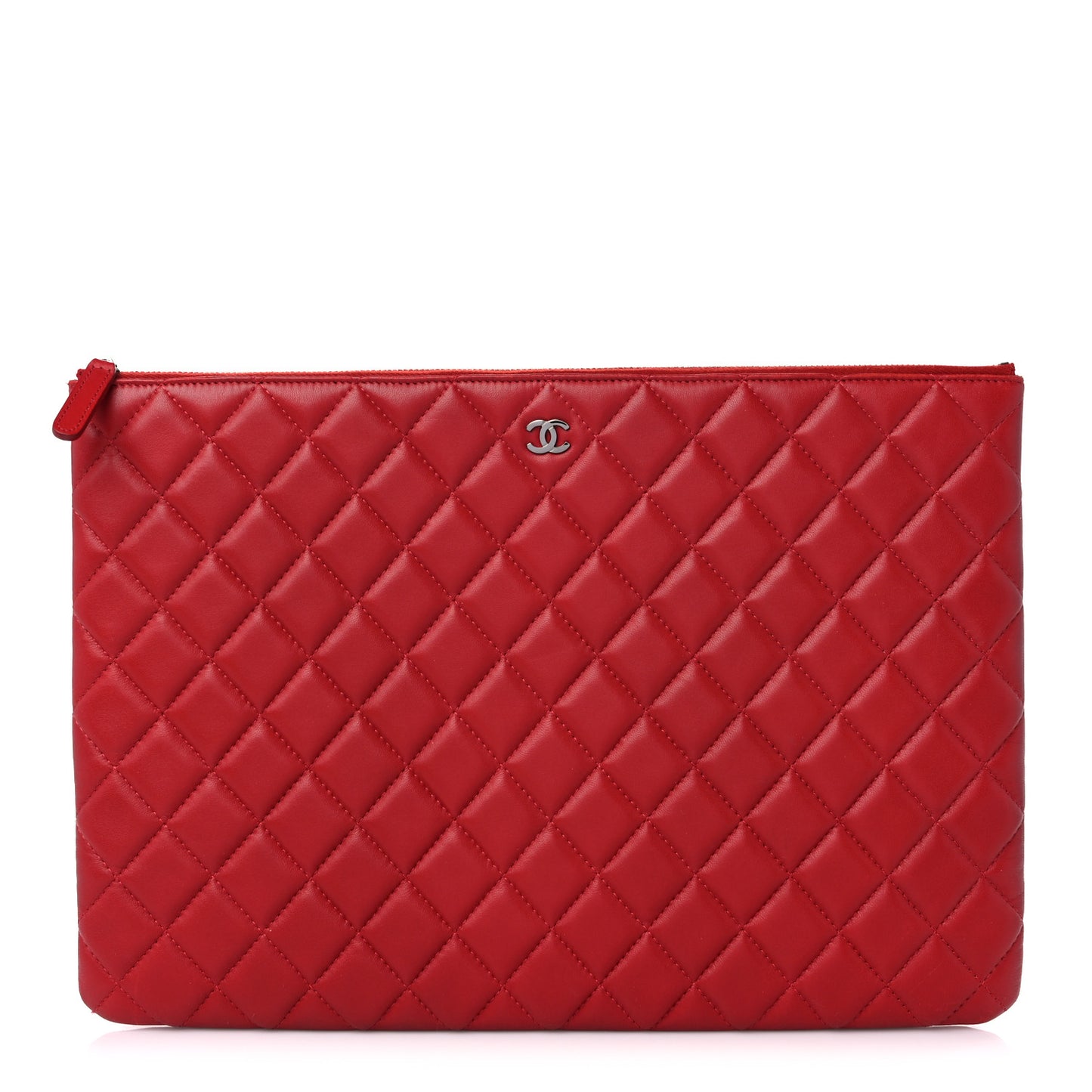 Lambskin Quilted Large Cosmetic Case Red