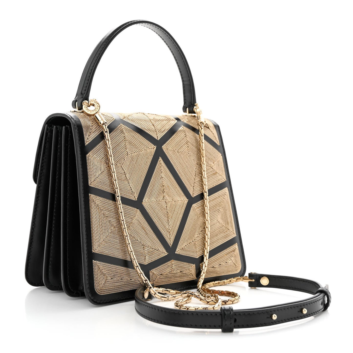 Calfskin Million Chain Motif Serpenti Forever Top Handle Black