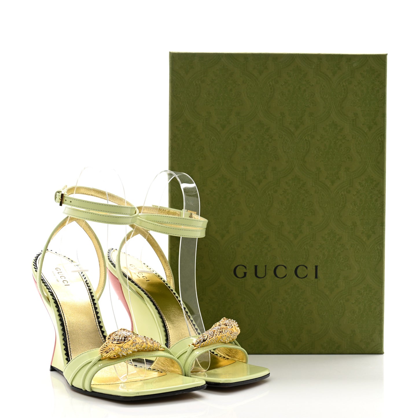 Regent Calfskin Crystal Snake Head Sandals 37 Green