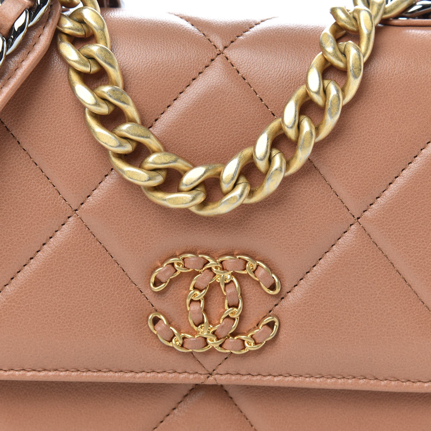 Lambskin Quilted Chanel 19 Wallet On Chain WOC Brown