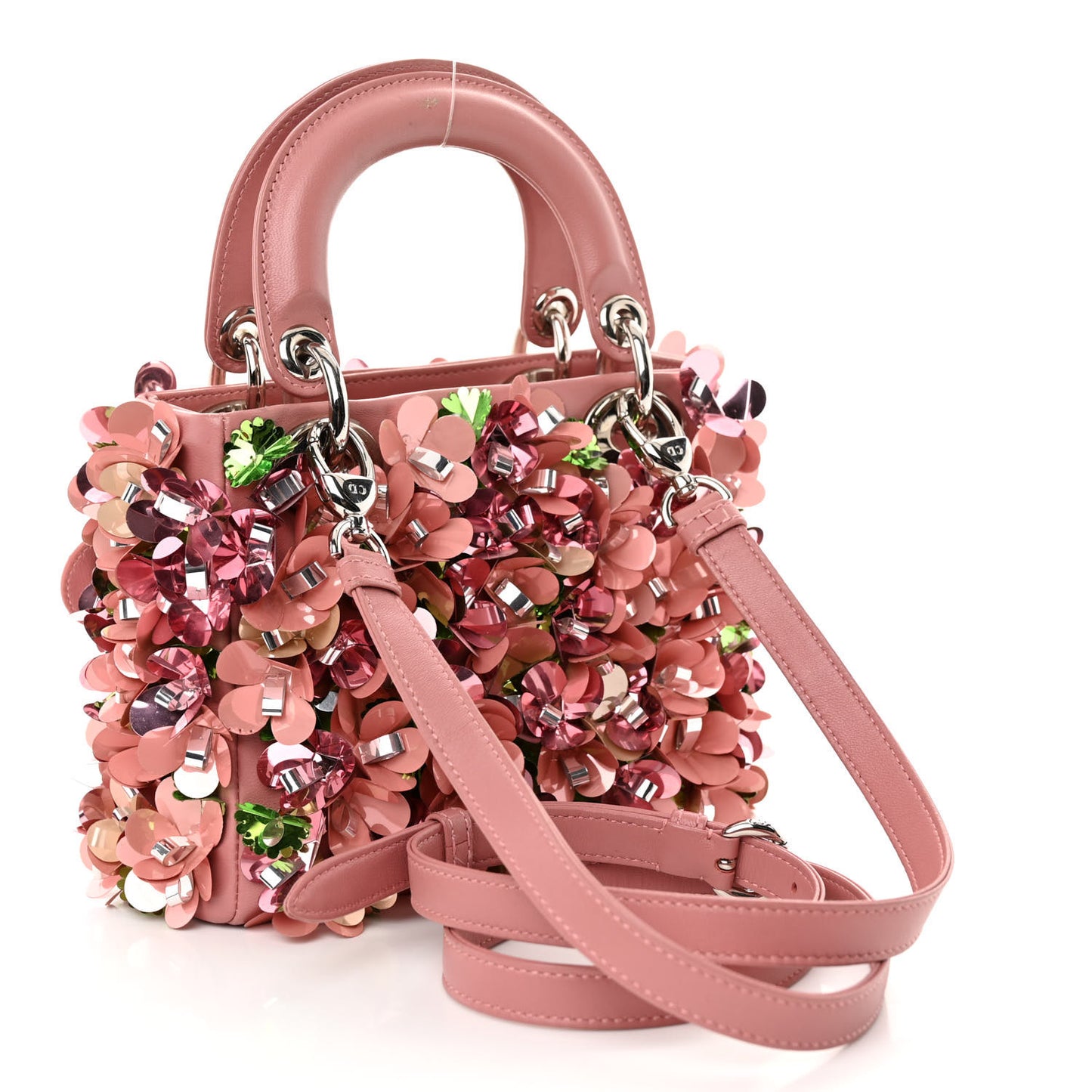 Calfskin Flower Charm Embellished Mini Lady Dior Pink