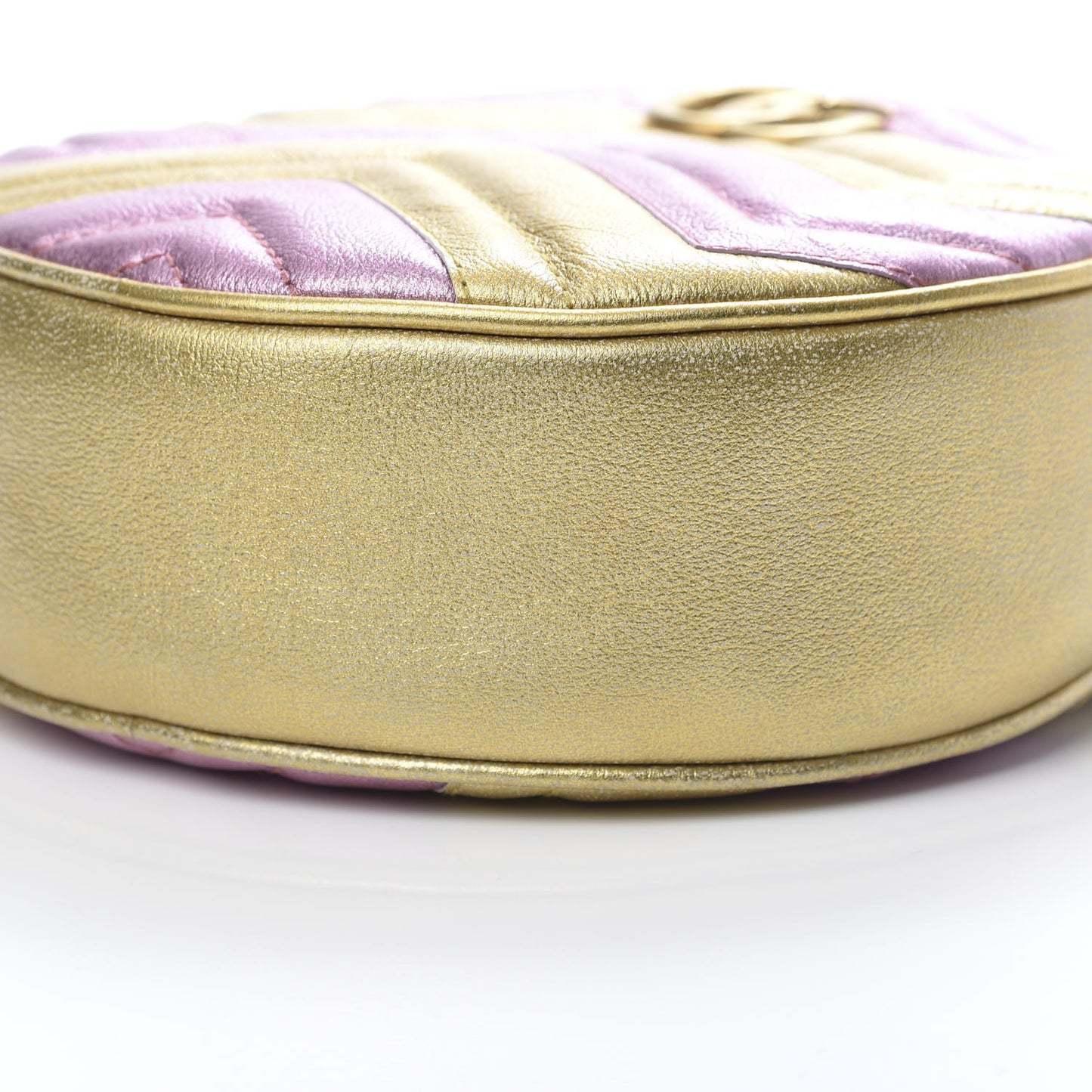 Metallic Calfskin Matelasse Mini GG Marmont Round Shoulder Bag Gold Pink