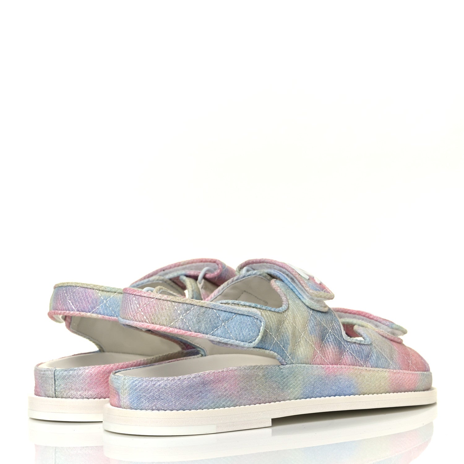 Chanel Printed Fabric Quilted Dad Sandals 38.5 Green Pink Blue 4 of 9