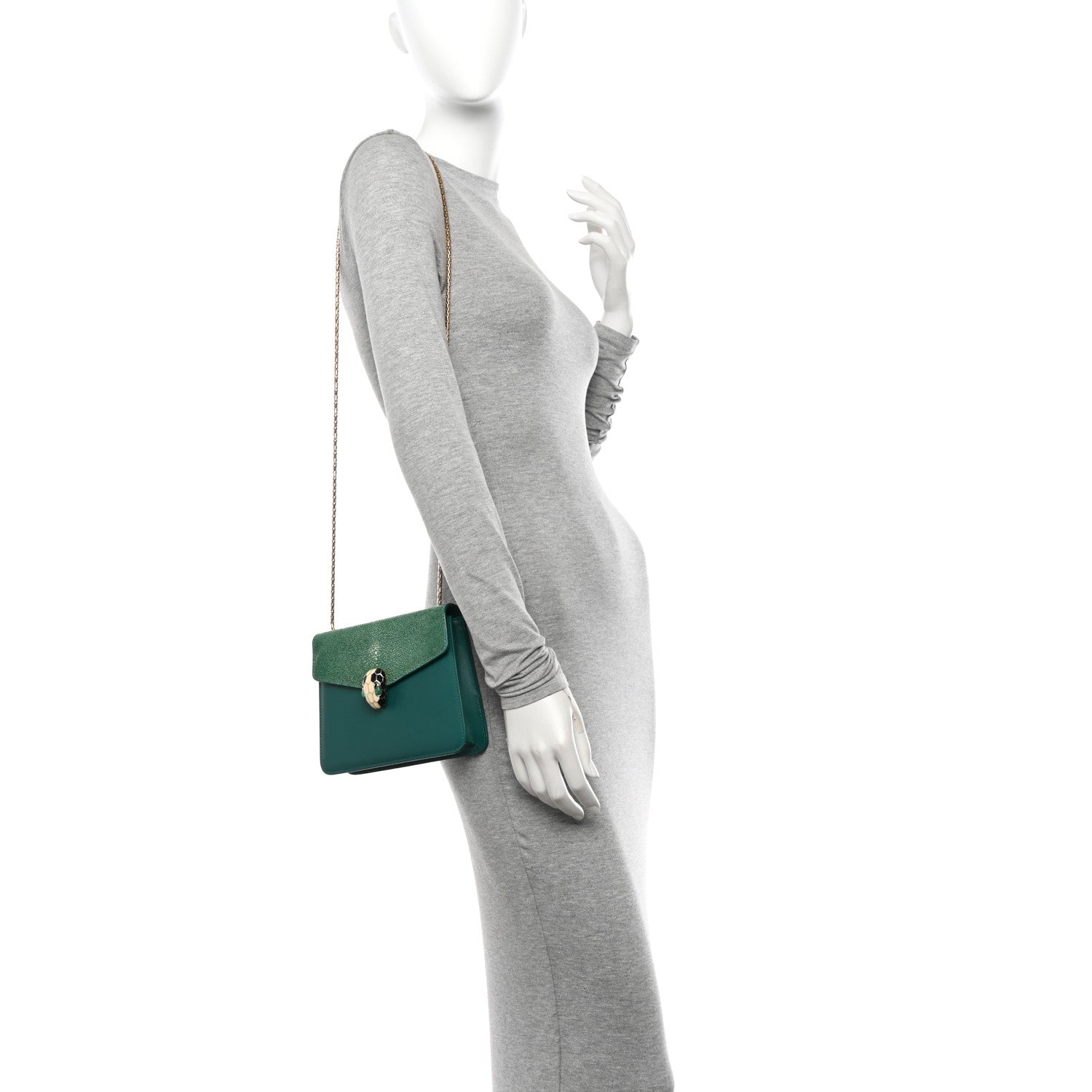 Bulgari Galuchat Calfskin Serpenti Forever Crossbody Bag Green 3 of 11