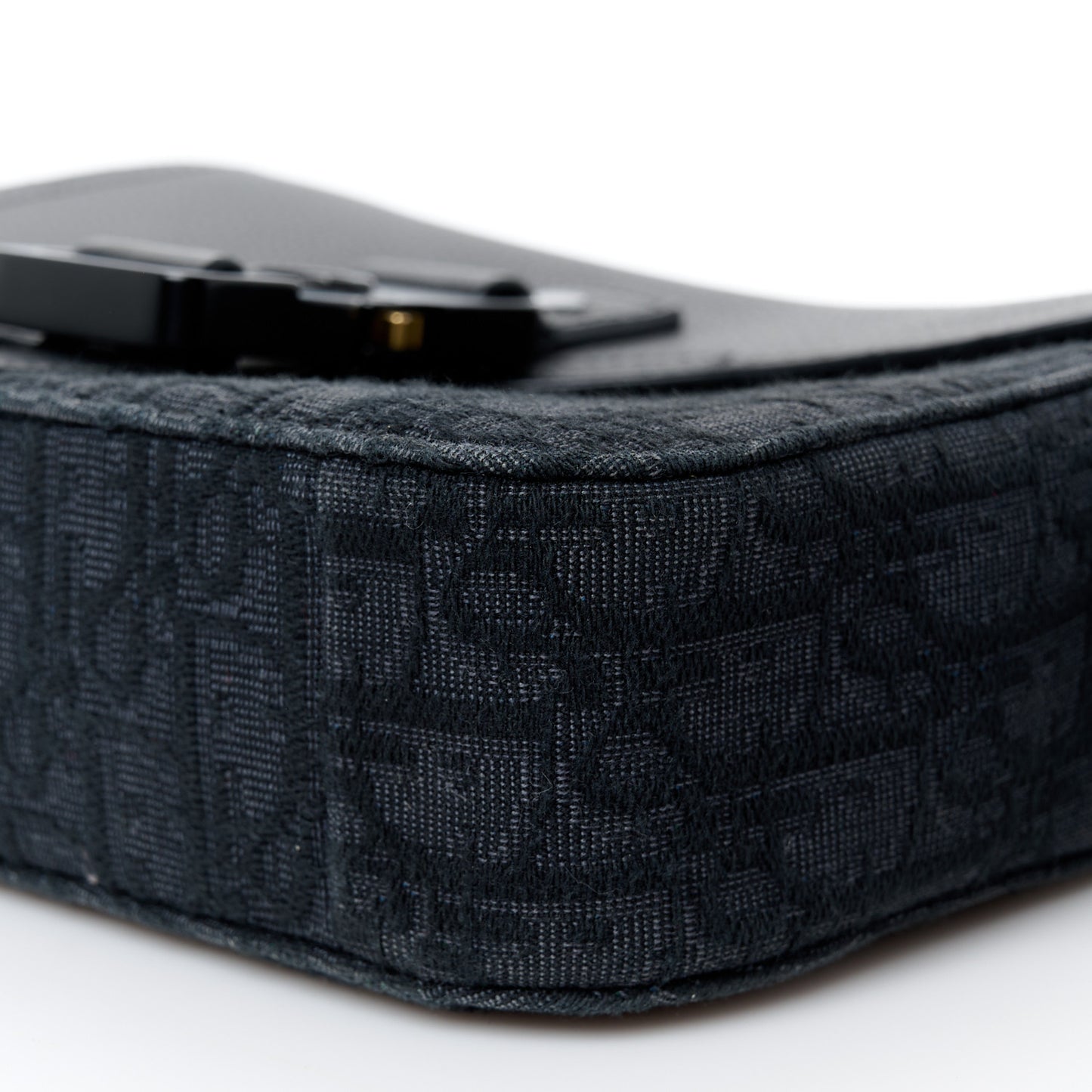 Oblique Jacquard Grained Calfskin Saddle Pouch With Strap Black