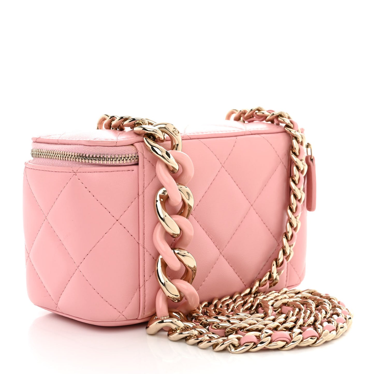 Lambskin Resin Elegant Chain Vanity Case Pink