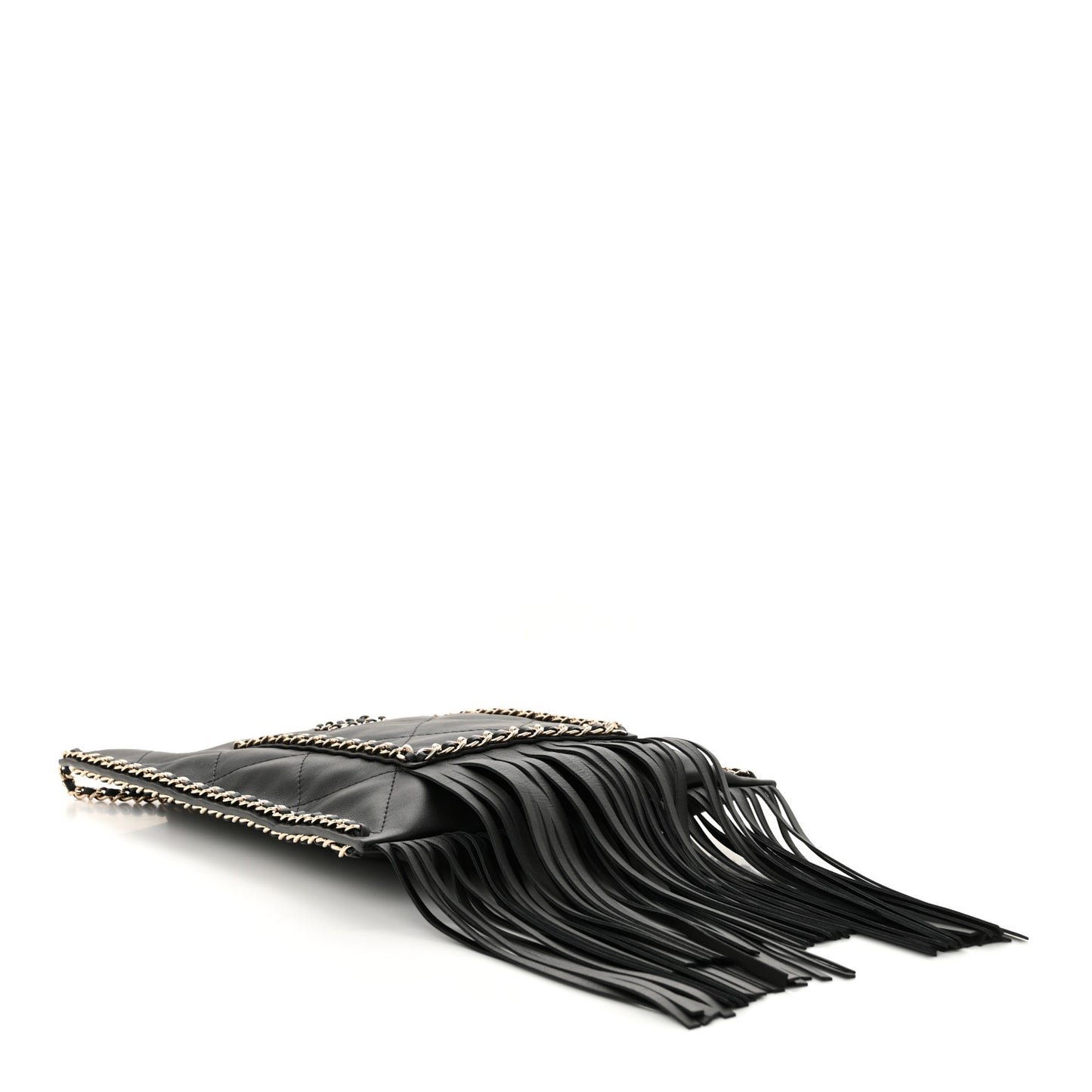 Calfskin Quilted Fringe Small Shopping Bag Black