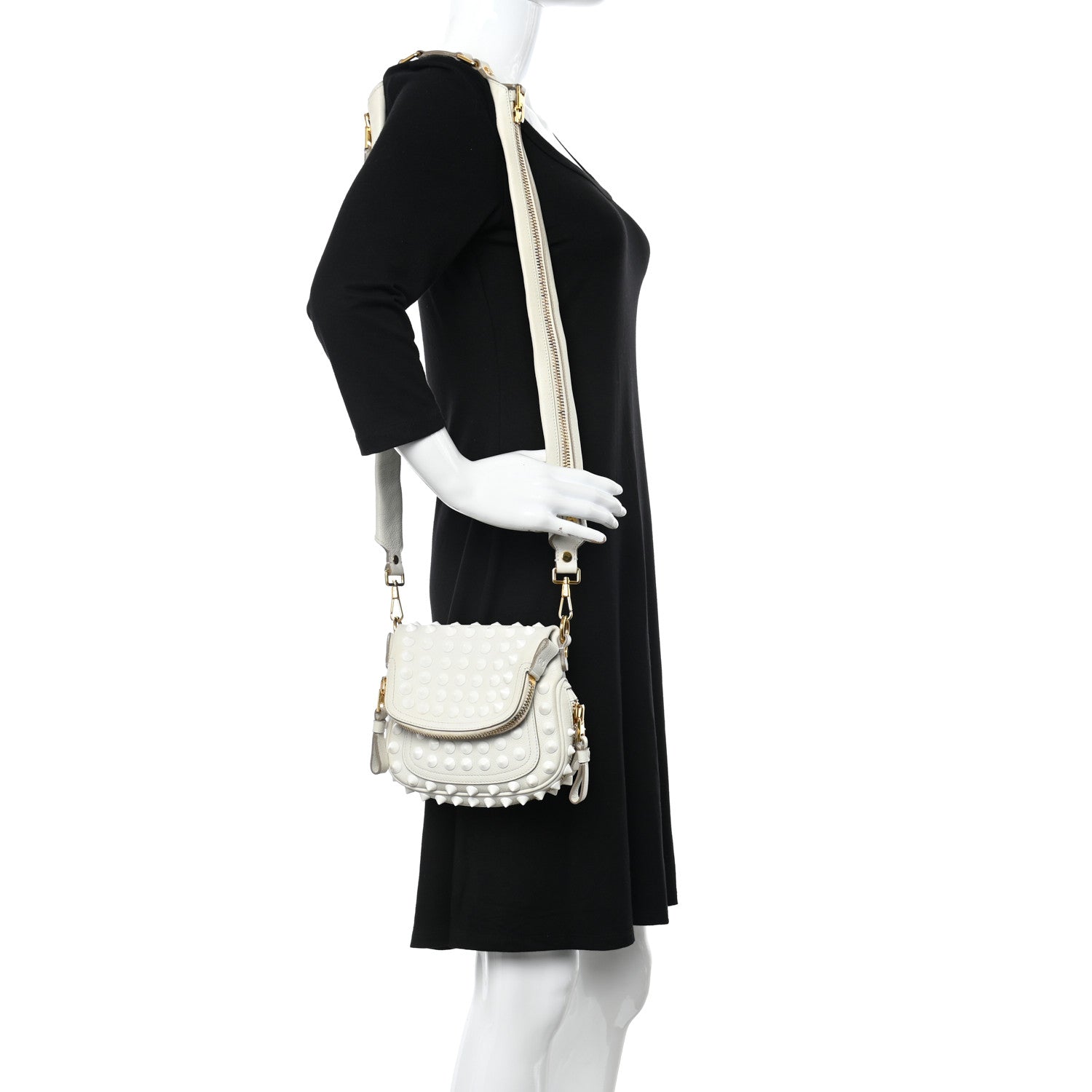 Tom Ford Pebbled Calfskin Studded Mini Jennifer Crossbody White 2 of 10