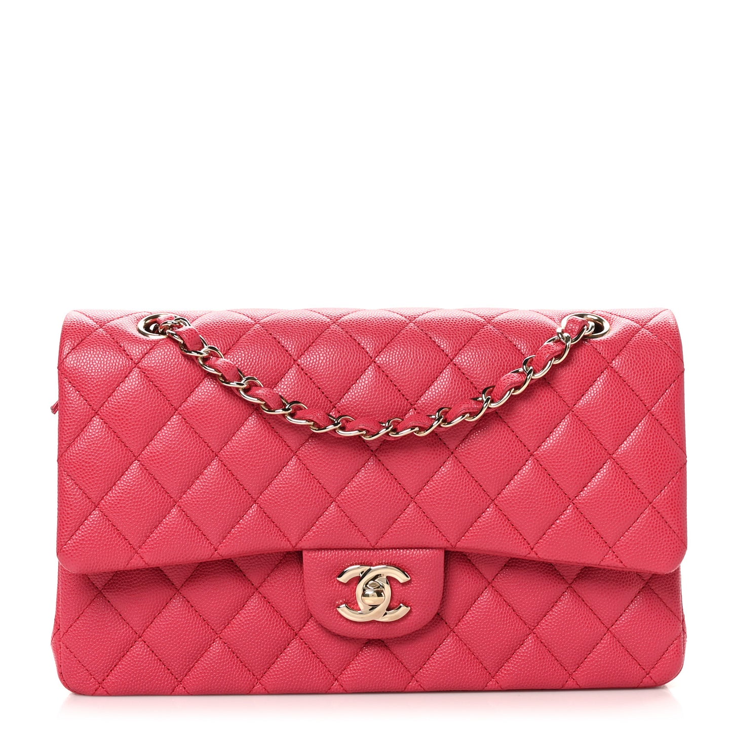 Caviar Quilted Medium Double Flap Dark Pink