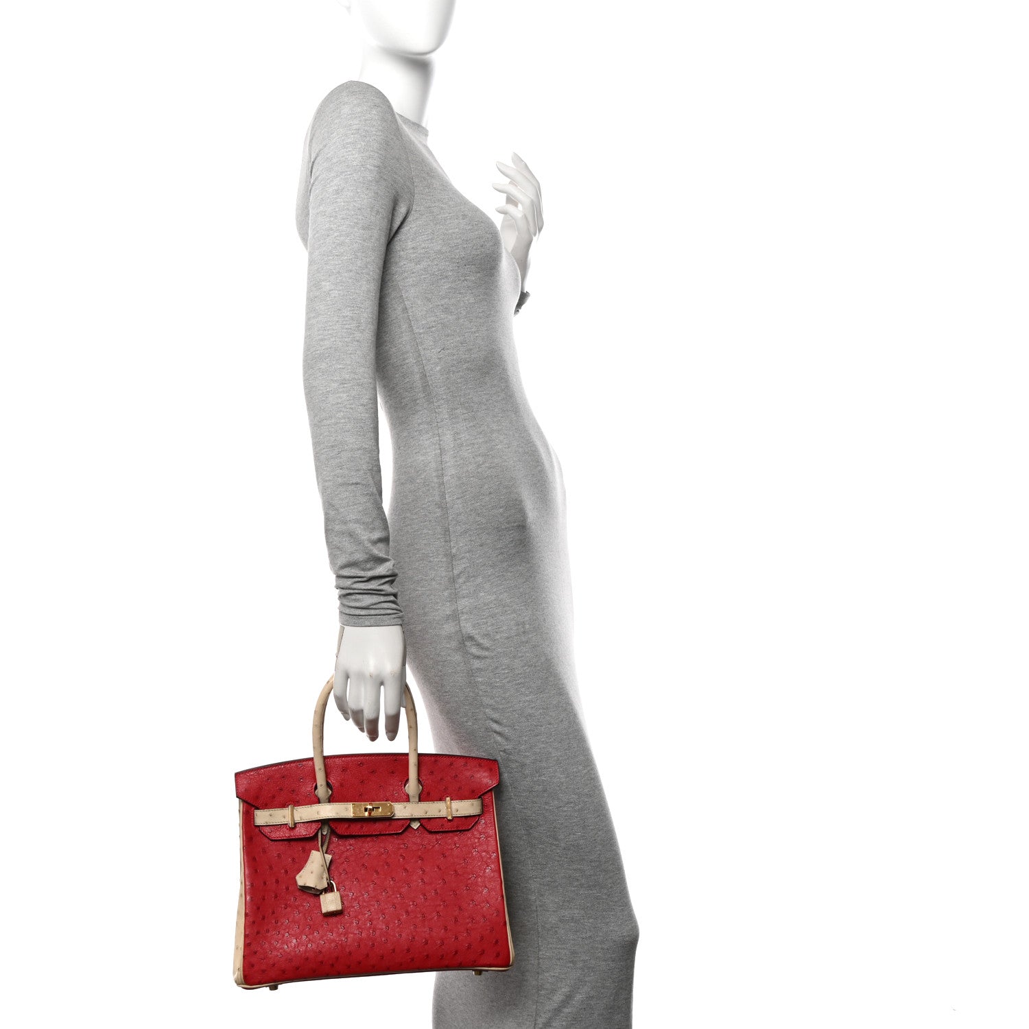 Hermes Ostrich Horseshoe Birkin 30 Rouge Vif Parchemin 2 of 14