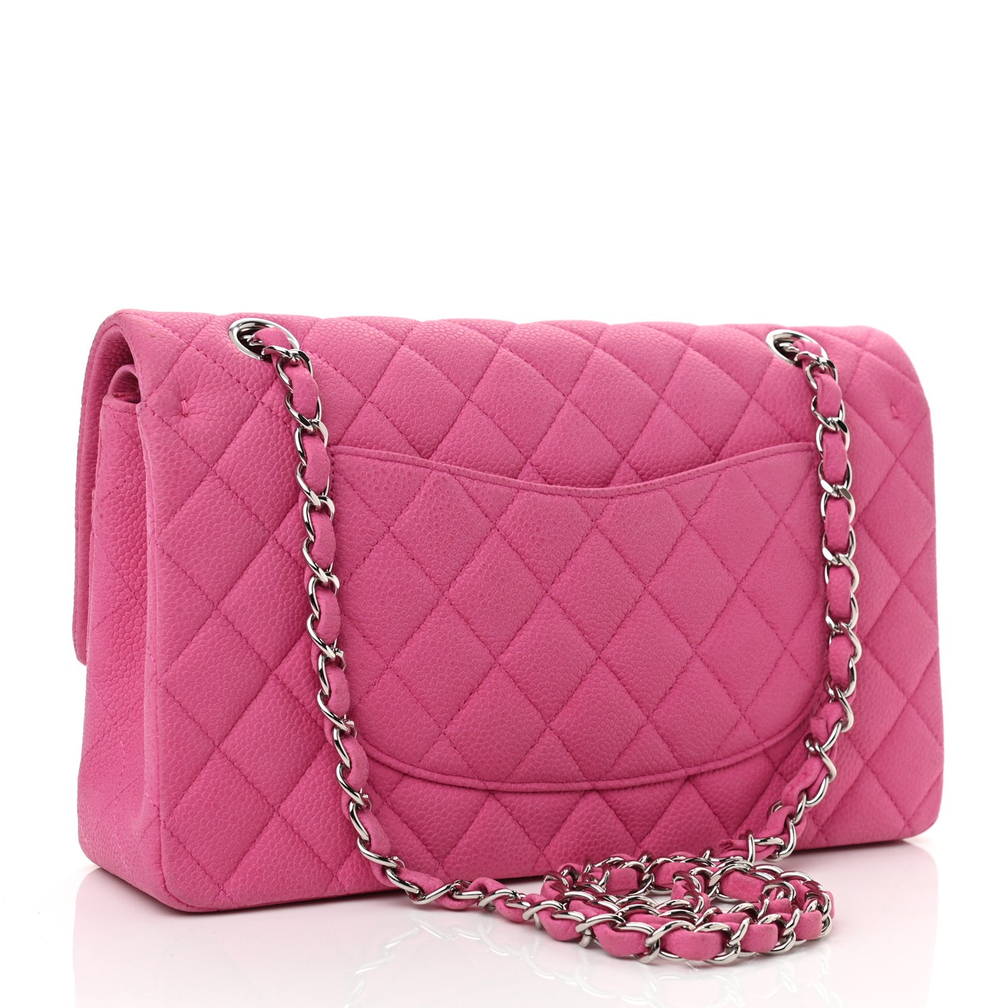 Iridescent Caviar Quilted Medium Double Flap Pink