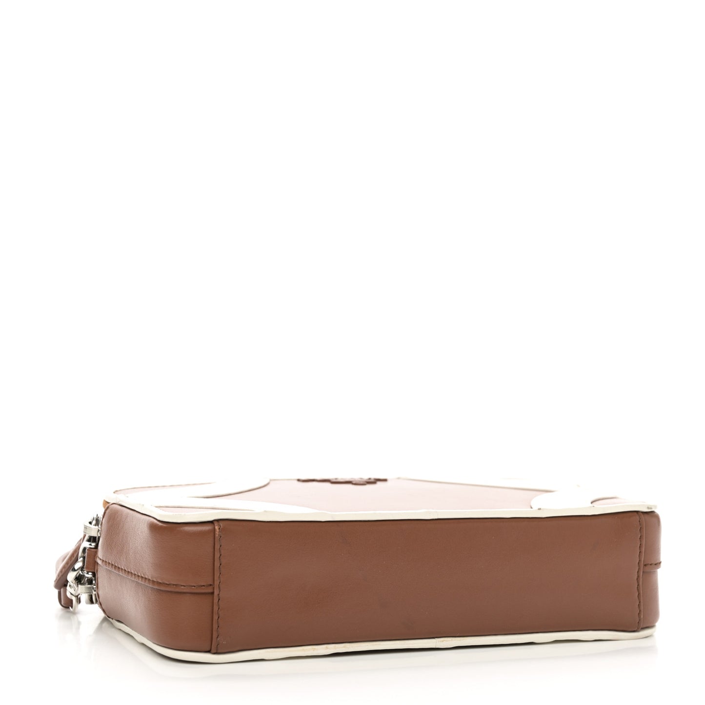 Soft Calfskin Mini Double Zip Crossbody Bag Cognac White