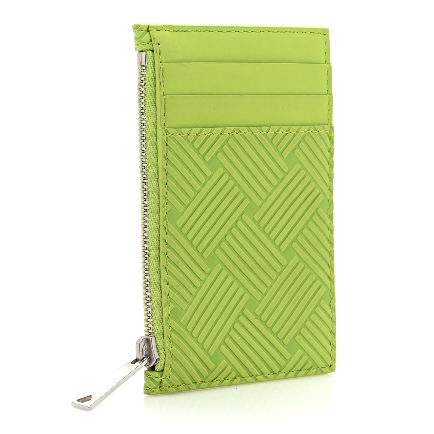Nappa Embossed Intrecciato Zipped Card Case Kiwi