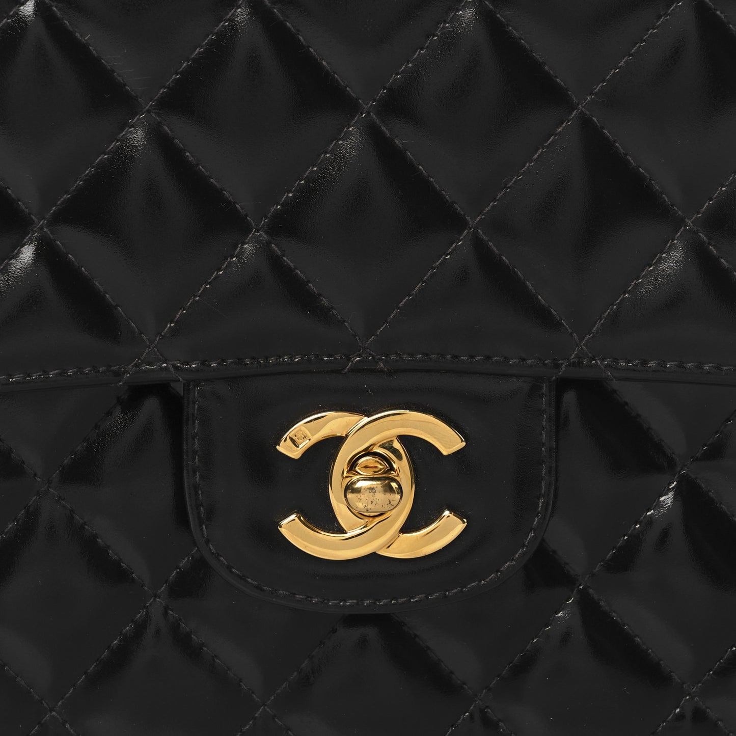 Patent Quilted Medium Rectangular Kelly Flap Bag Black