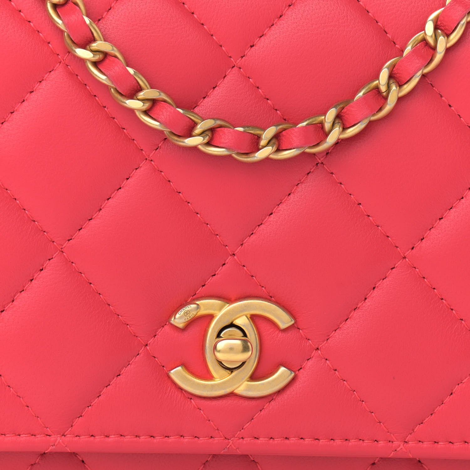 Chanel Lambskin Quilted CC Pearl Crush Wallet on Chain WOC Red 9 of 12