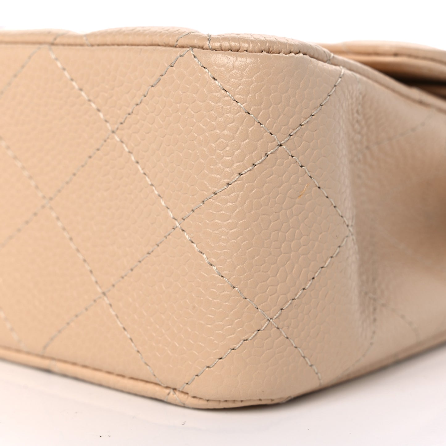 Caviar Quilted Medium Double Flap Beige