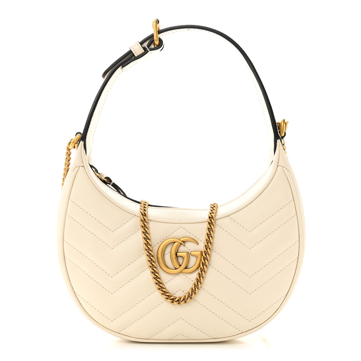 Calfskin Matelasse Chevron Mini GG Marmont Half Moon Hobo Mystic White