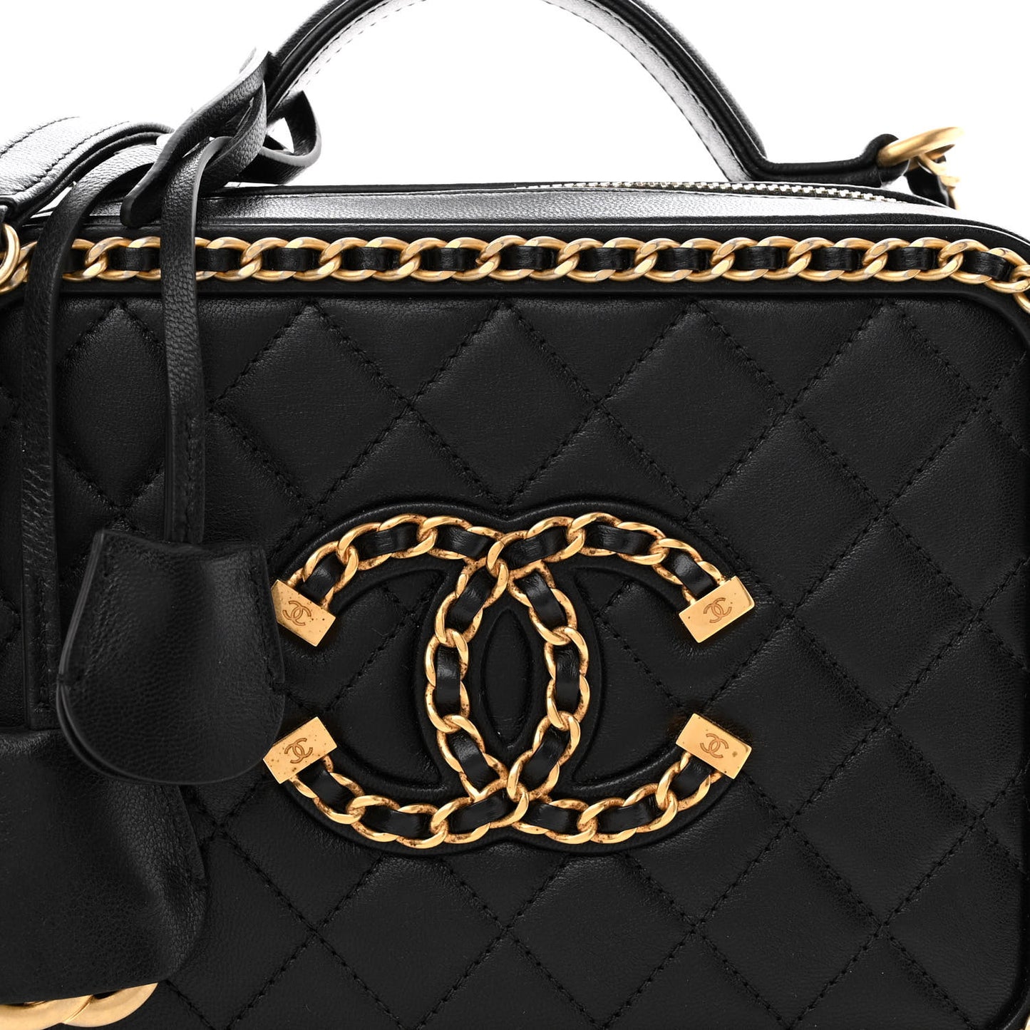 Goatskin Quilted Medium CC Filigree Vanity Case Black