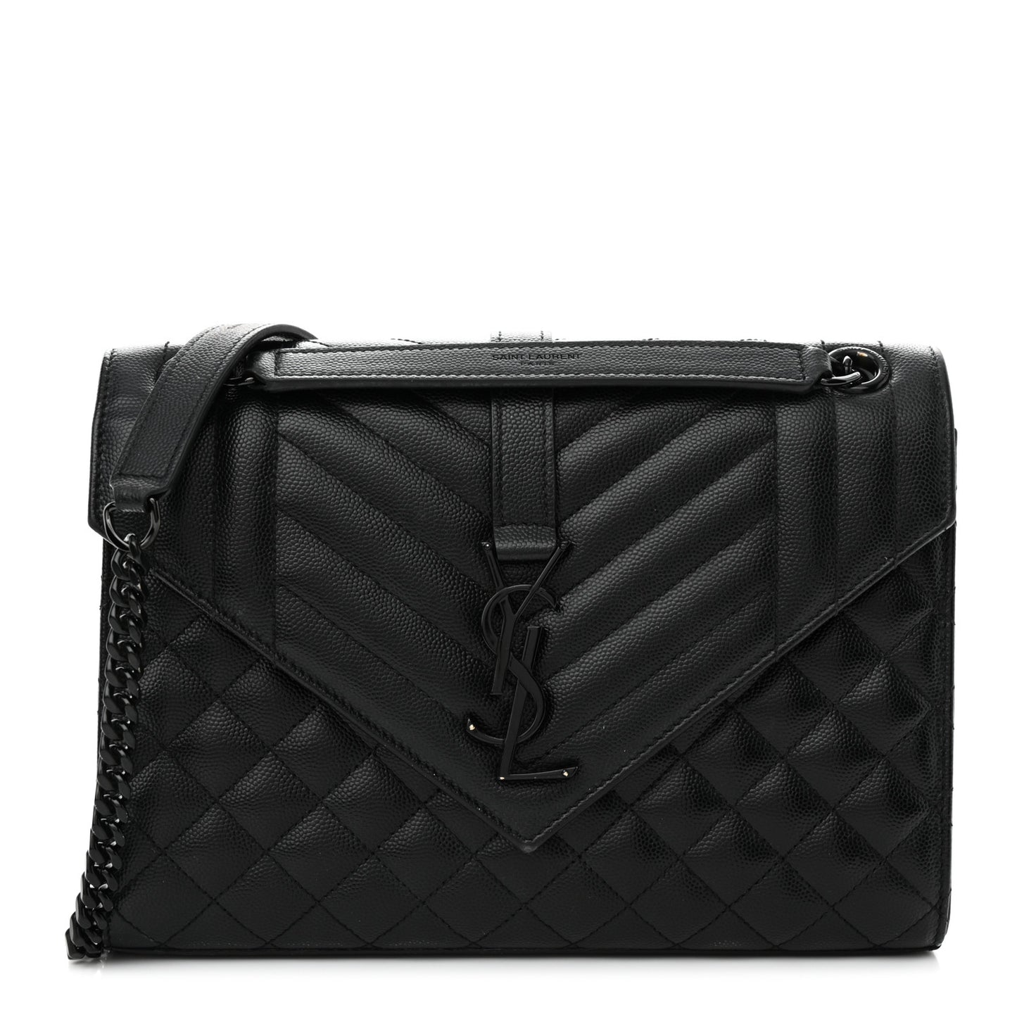 Grain De Poudre Textured Mixed Matelasse Triquilt Medium Monogram Monochrome Satchel Black