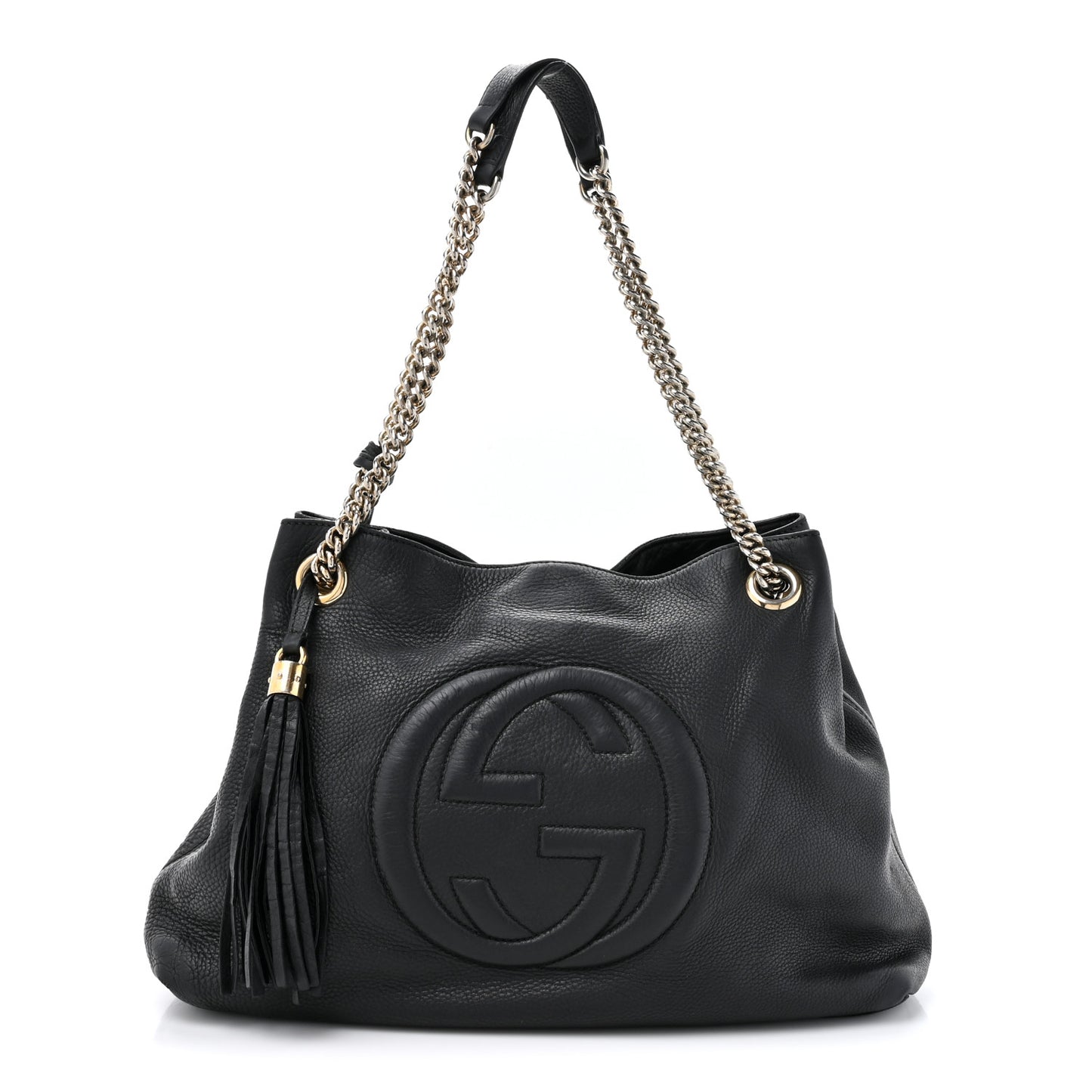 Pebbled Calfskin Medium Soho Chain Shoulder Bag Black