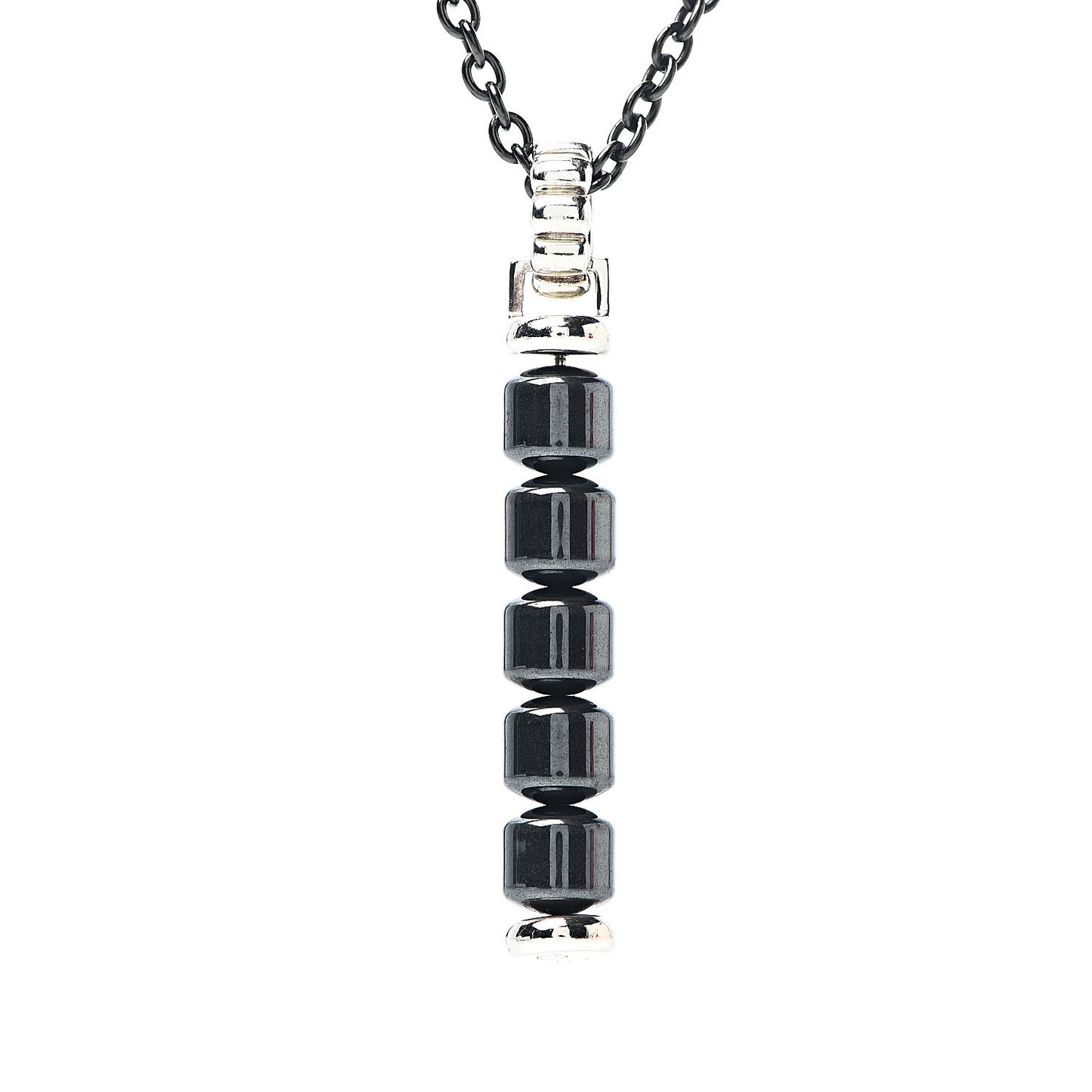 Titanium Sterling Silver Hematite Mens Drop Pendant Necklace