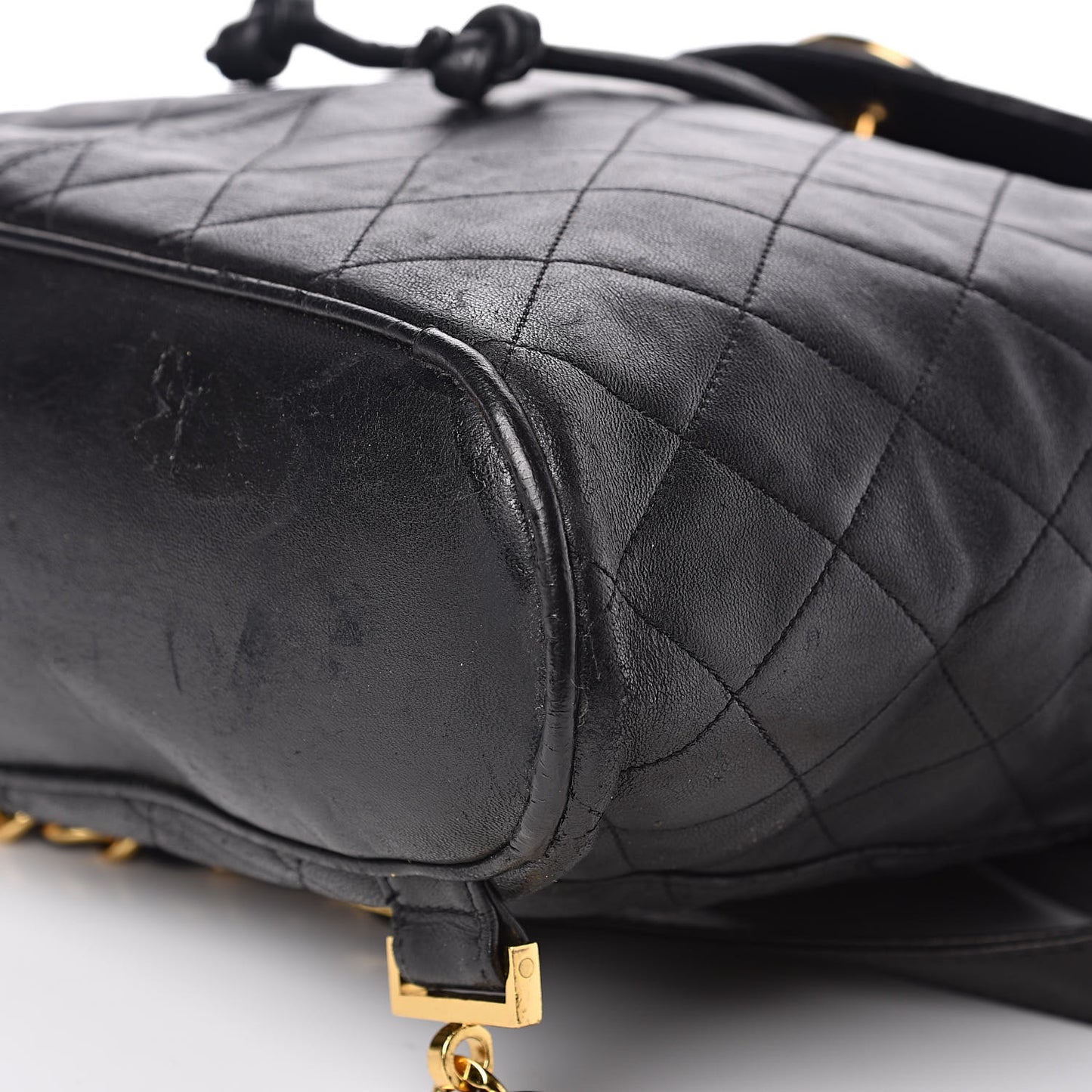 Lambskin Quilted Drawstring Backpack Black