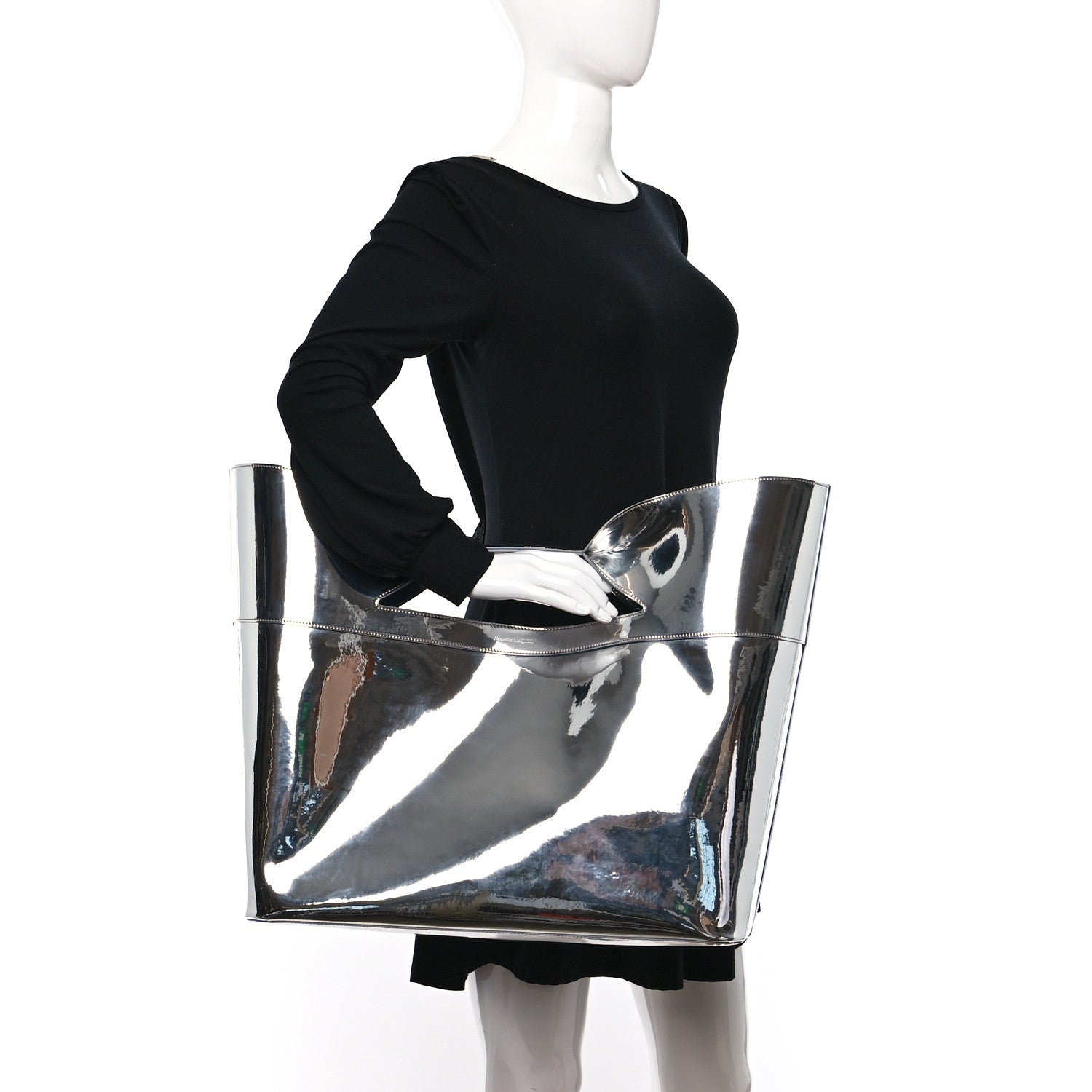 Alexander McQueen Metallic Faux Patent Large The Bow Bag Silver 3 of 9