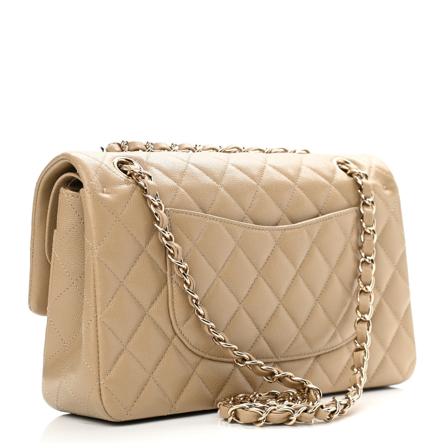 Caviar Quilted Medium Double Flap Dark Beige