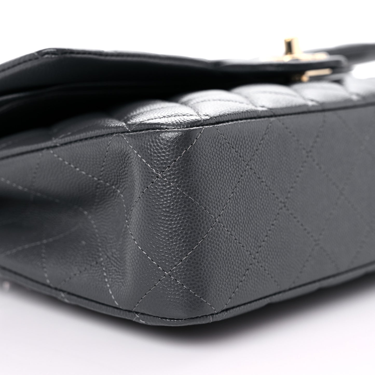 Caviar Quilted Medium Double Flap Dark Grey