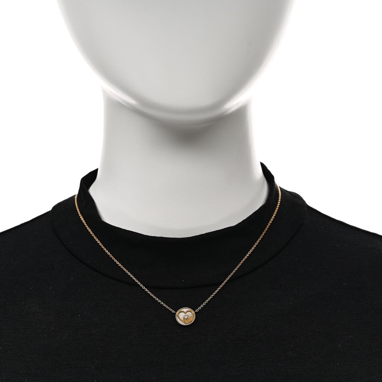 18K Yellow Gold Diamond Mother of Pearl Rose Des Vents Heart Necklace
