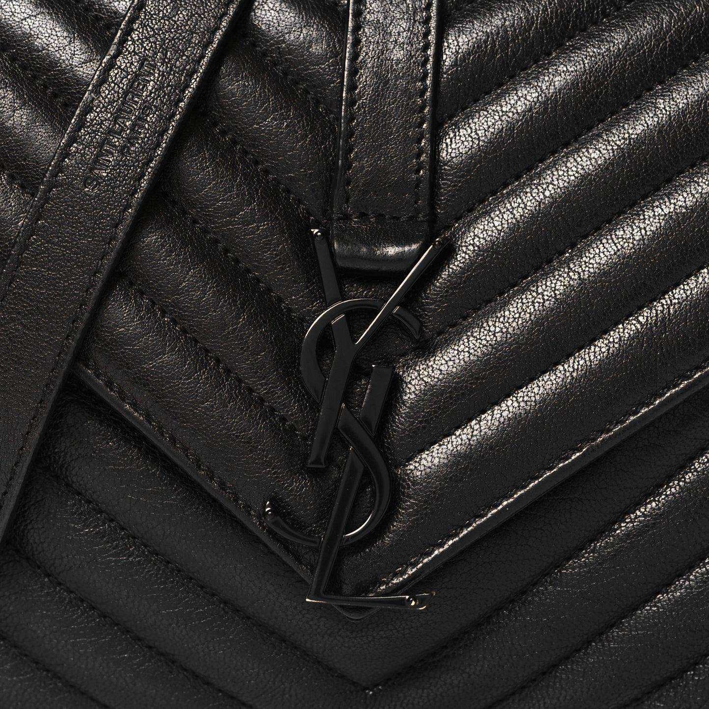 Sheepskin Matelasse Chevron Monogram Monochrome Medium College Bag Black