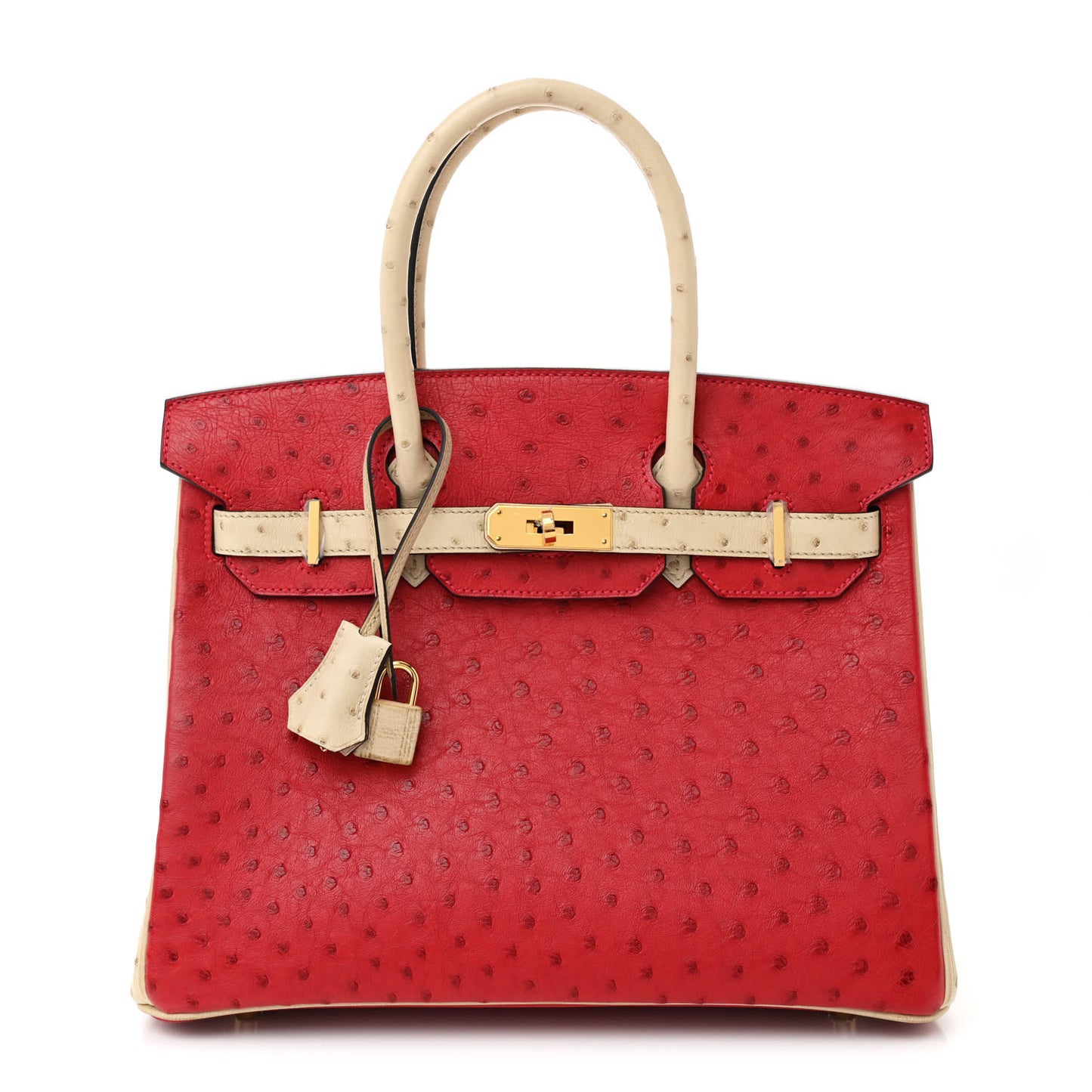 Ostrich Horseshoe Birkin 30 Rouge Vif Parchemin