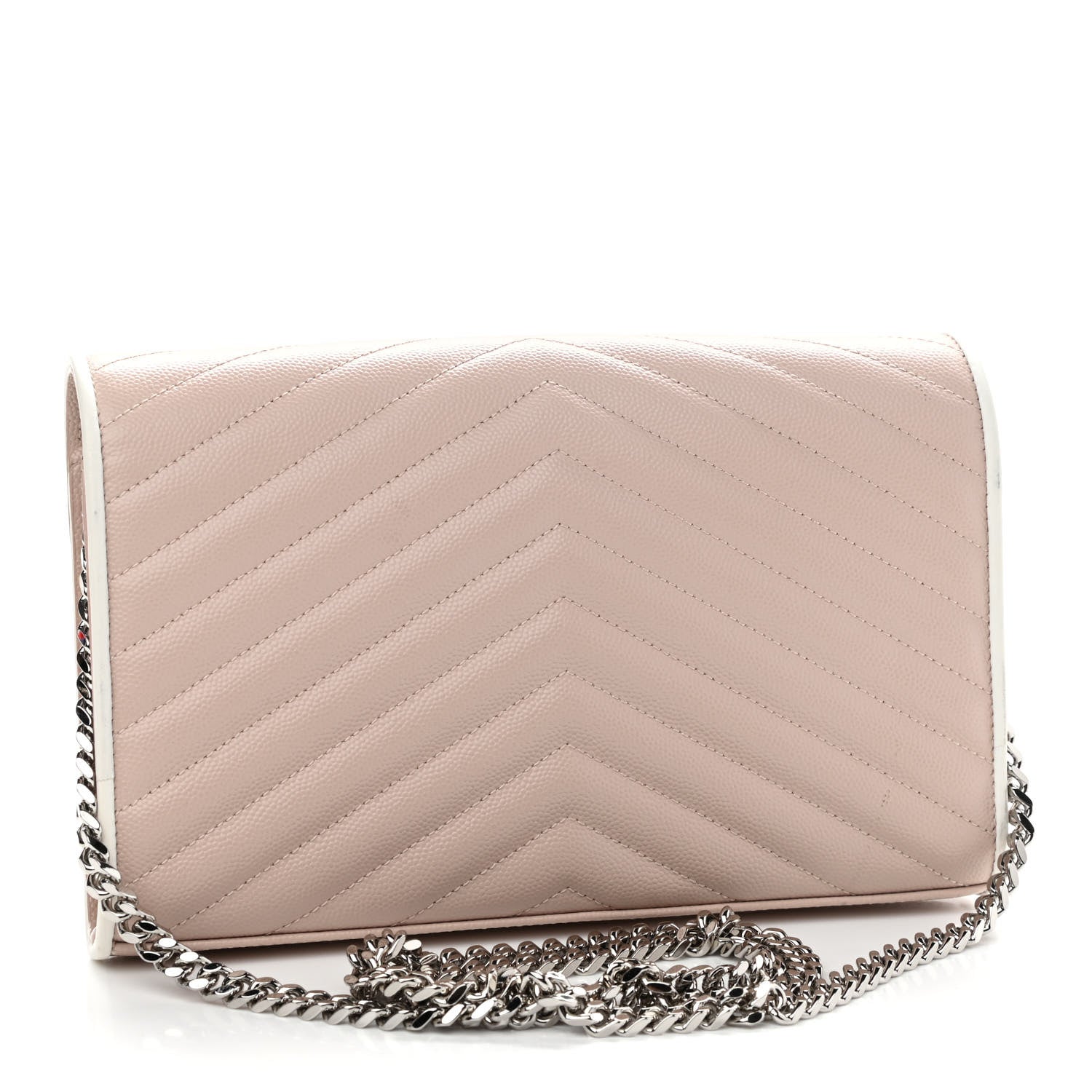Saint Laurent Grain De Poudre Matelasse Chevron Monogram Chain Wallet Pink and White 3 of 11
