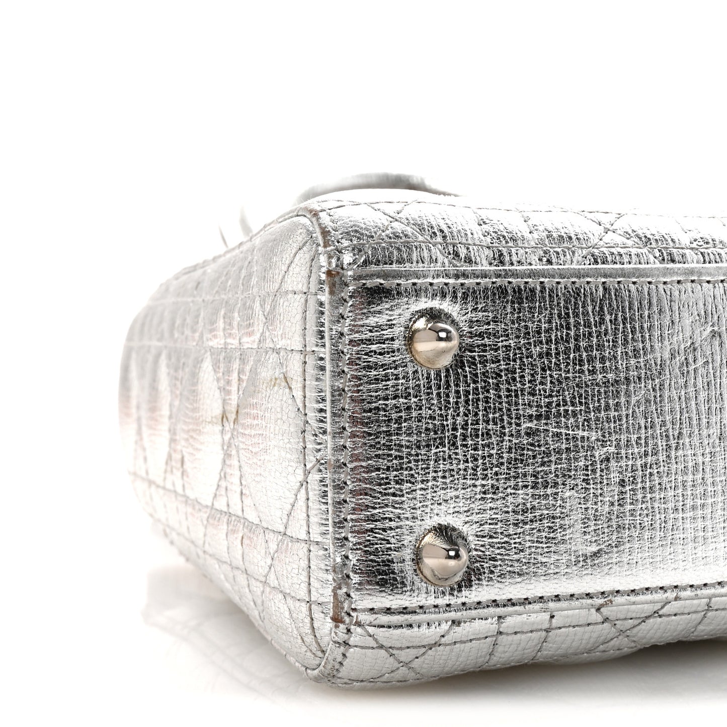 Metallic Grained Calfskin Cannage Small Lucky Badges My Lady Dior Silver