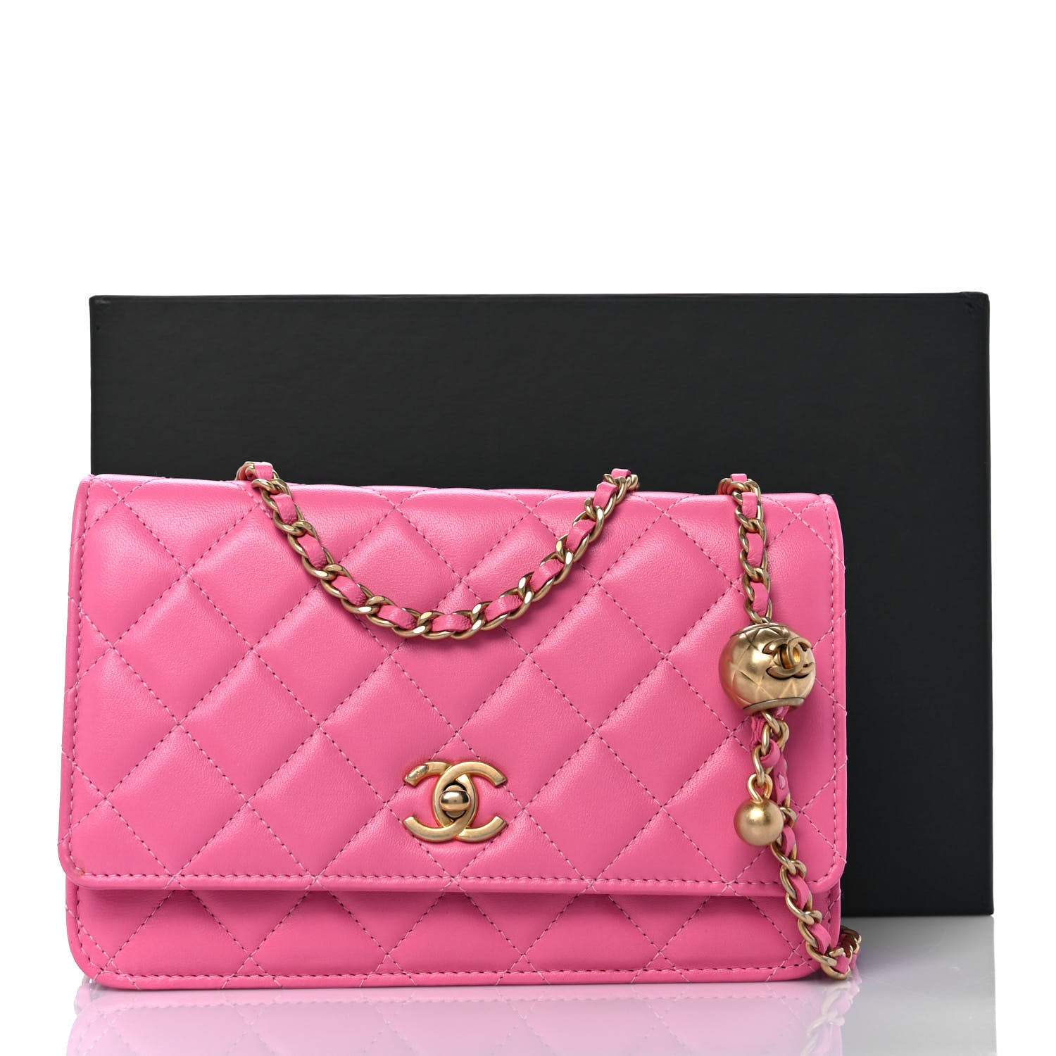 Chanel Lambskin Quilted CC Pearl Crush Wallet on Chain WOC Pink 11 of 11