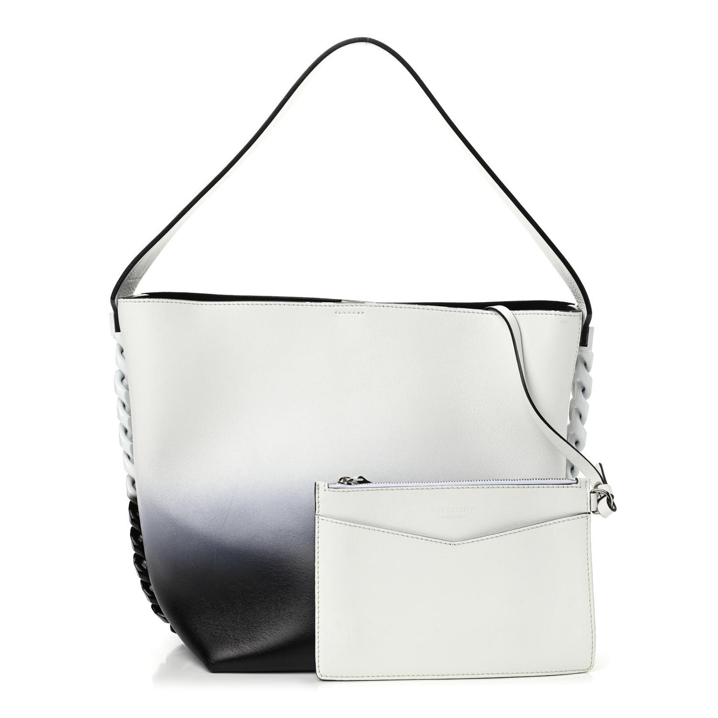 Calfskin Degrade Infinity Bucket Bag Black White