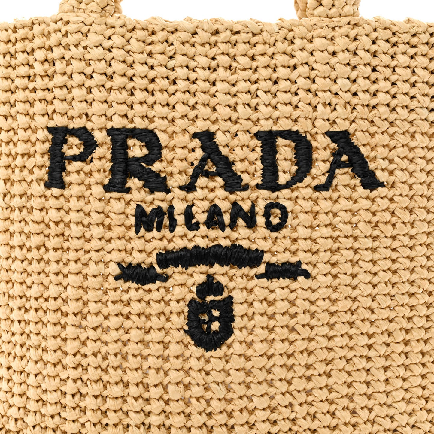 Yarn Raffia Effect Crochet Embroidered Small Logo Tote Naturale