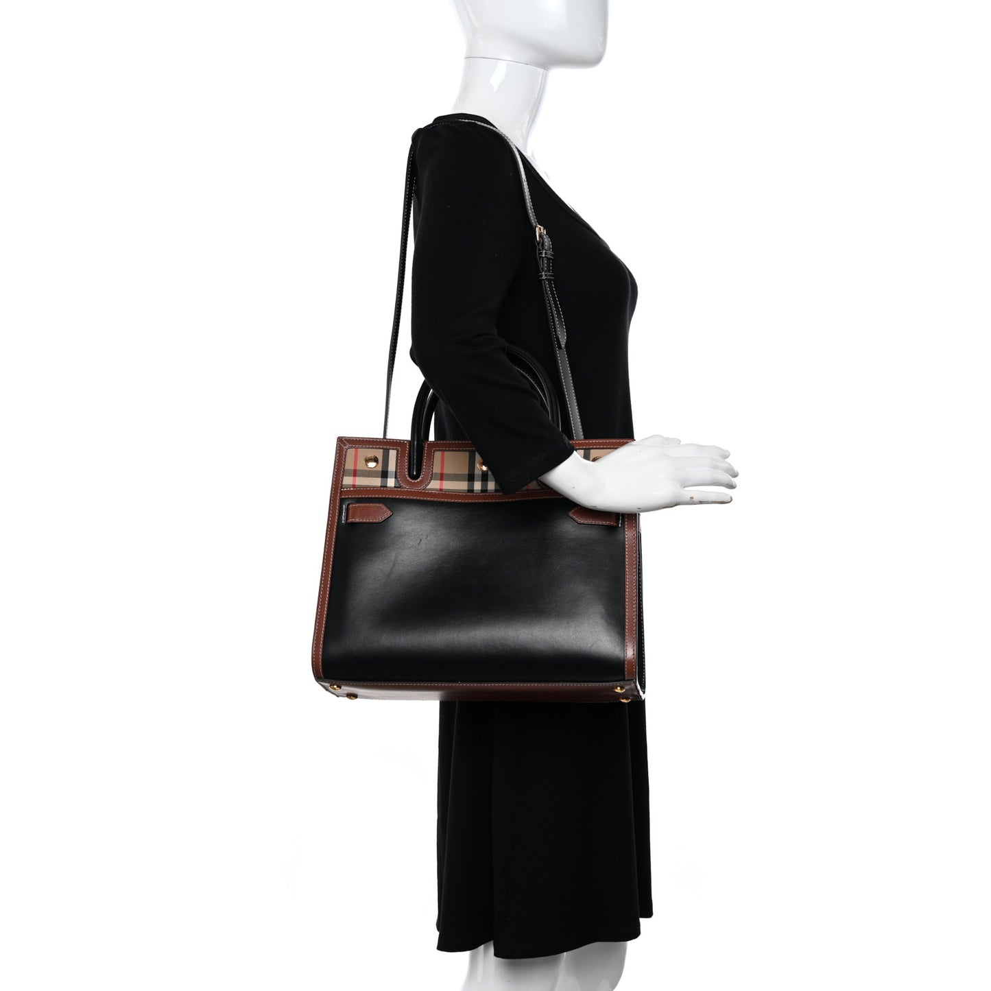 Calfskin Vintage Check Small Two Handle Title Bag Black