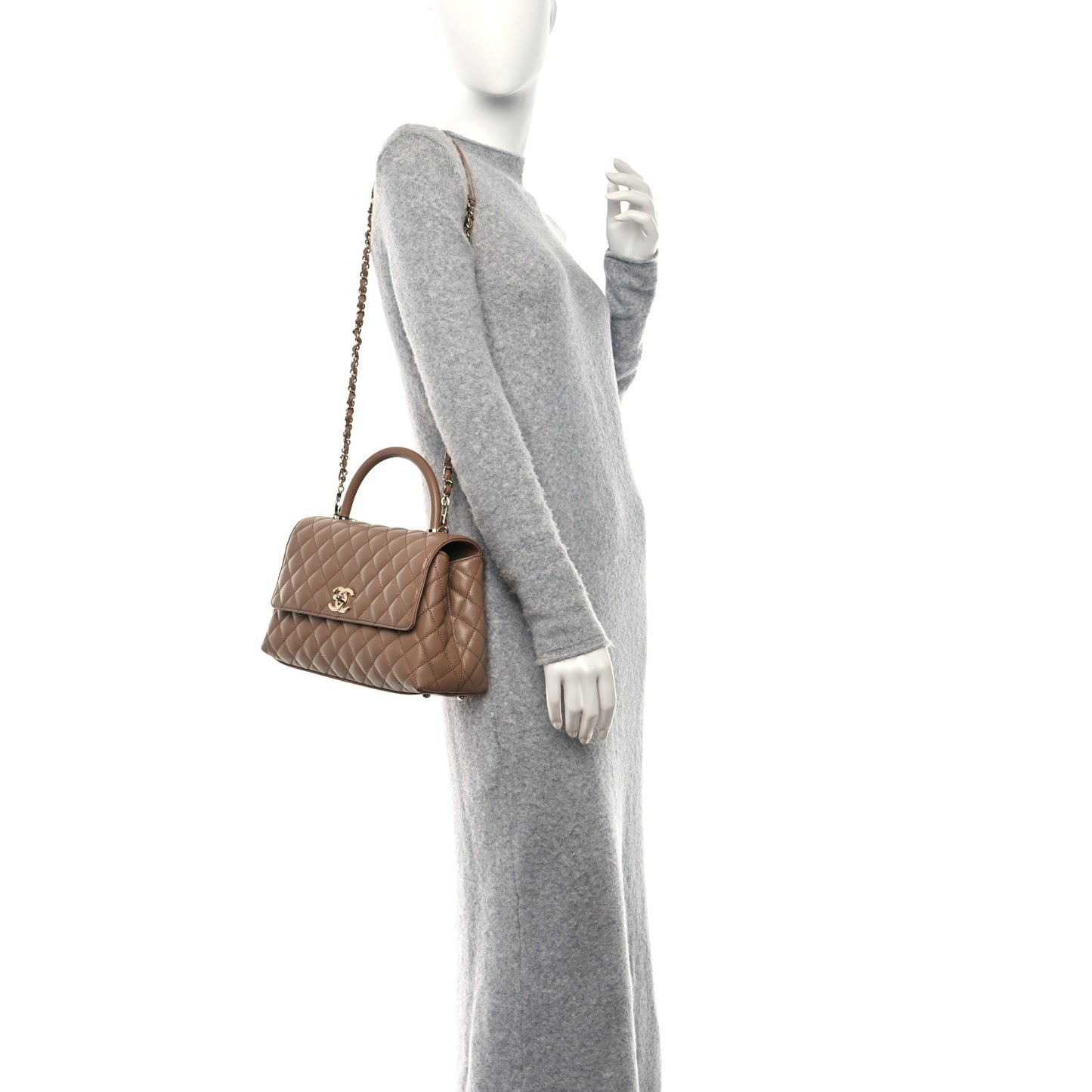 Caviar Quilted Small Coco Handle Flap Beige
