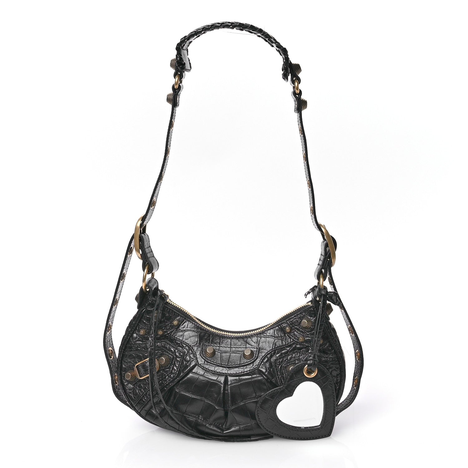 Balenciaga Extra Supple Calfskin Crocodile Embossed Le Cagole Shoulder Bag XS Black 3 of 11