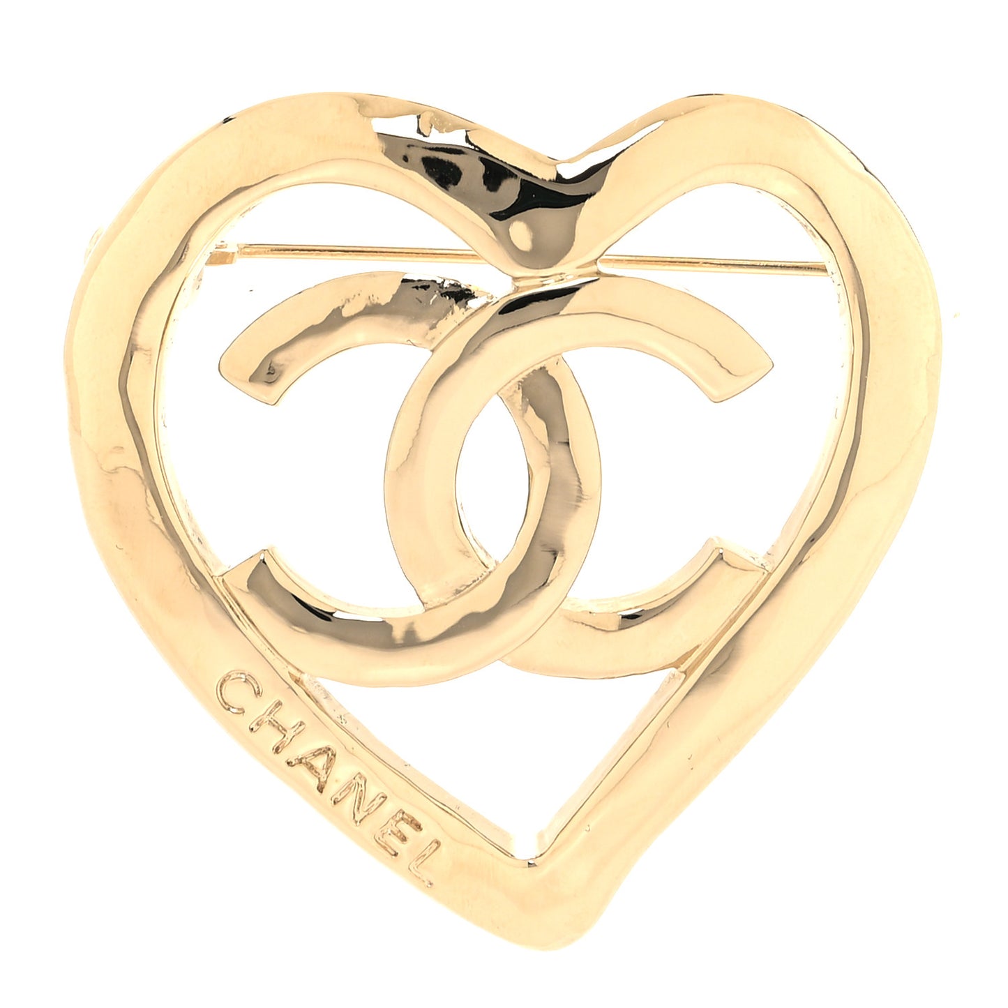 Metal CC Heart Coco In Love Brooch Gold