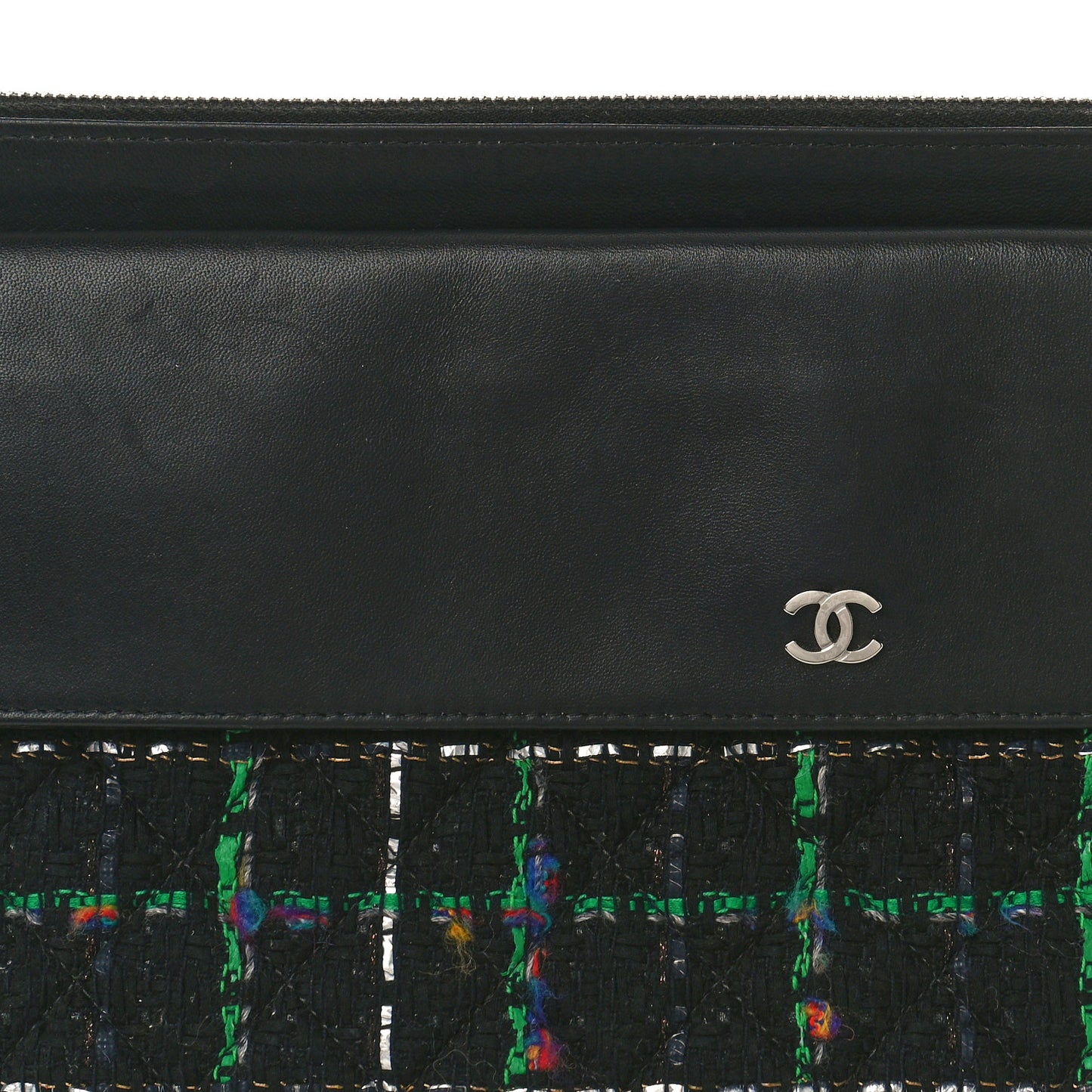 Lambskin Tweed Quilted Medium Flap Cosmetic Case Multicolor Black
