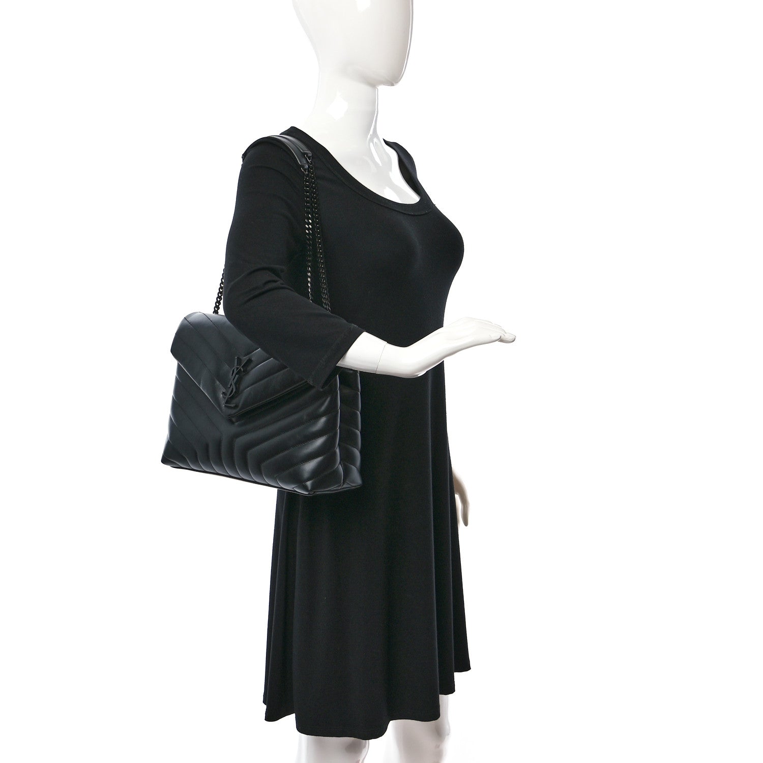 Saint Laurent Calfskin Y Quilted Monogram Monochrome Medium Loulou Chain Satchel Black 2 of 9