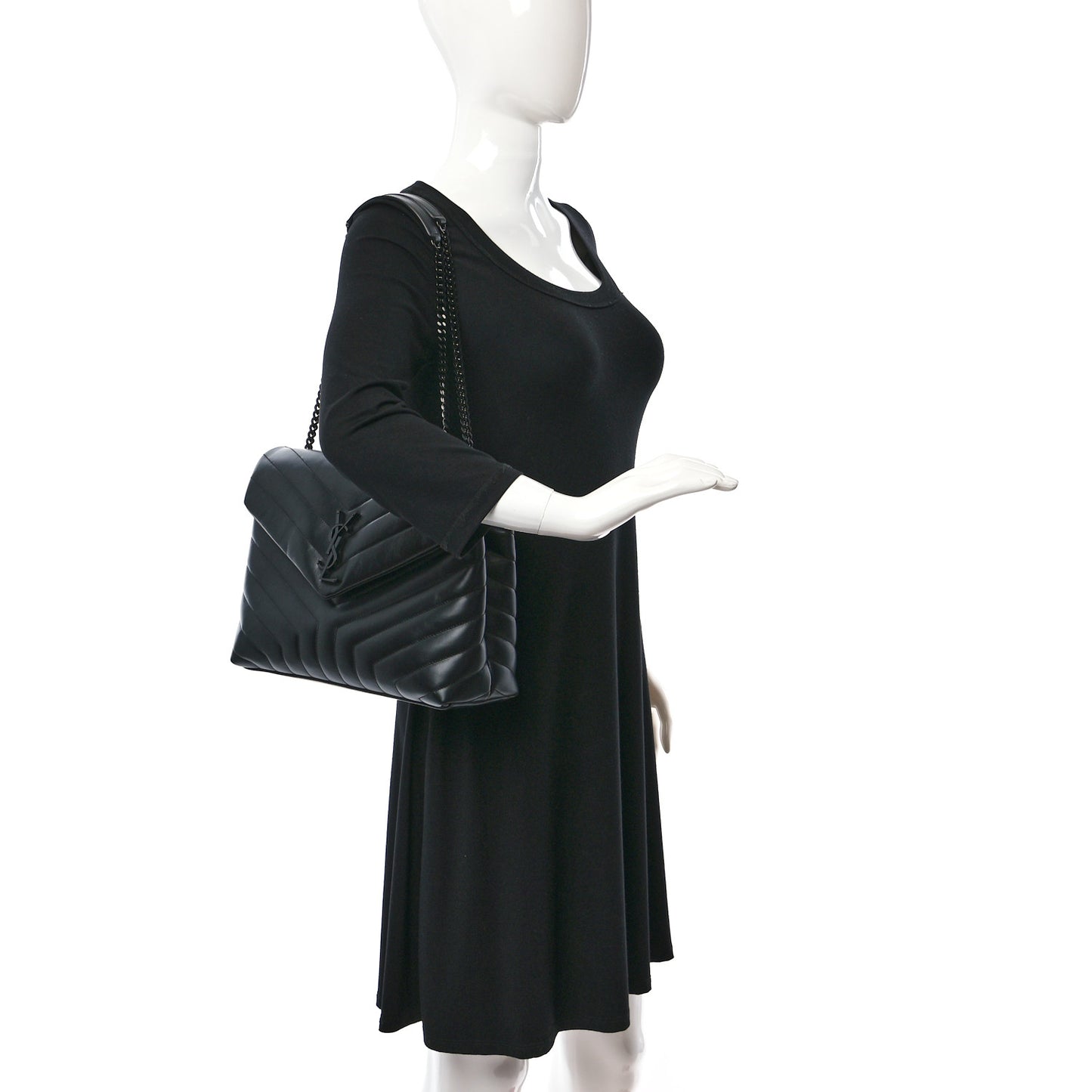 Calfskin Y Quilted Monogram Monochrome Medium Loulou Chain Satchel Black