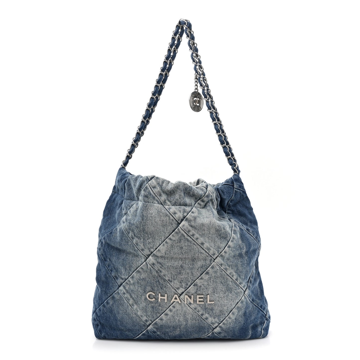 Denim Quilted Small Chanel 22 Blue