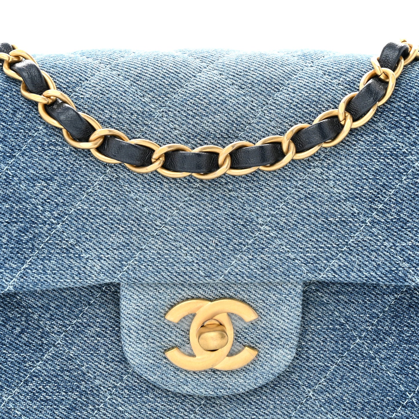 Washed Denim Quilted Mini Rectangular Flap Blue