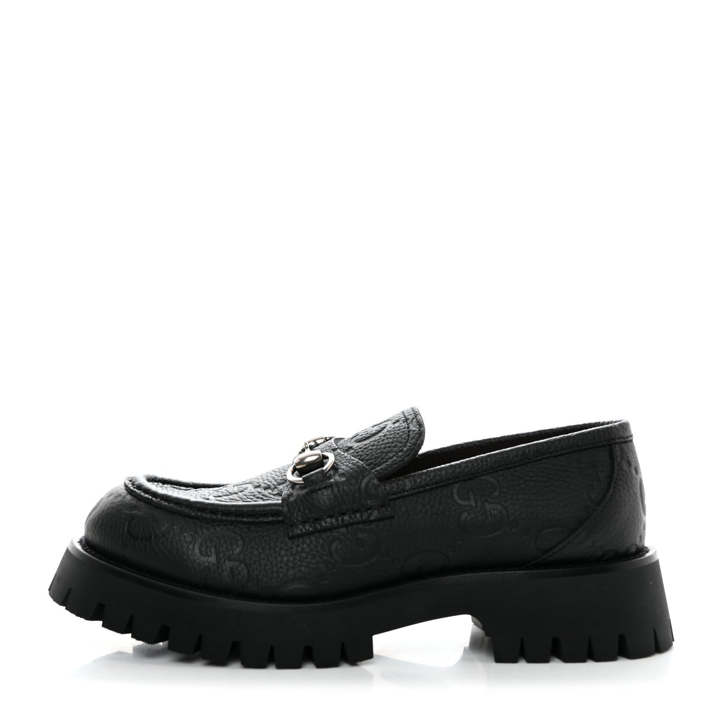 Piuma Calfskin GG Embossed Womens Horsebit Rock 20mm Loafers 39.5 Black